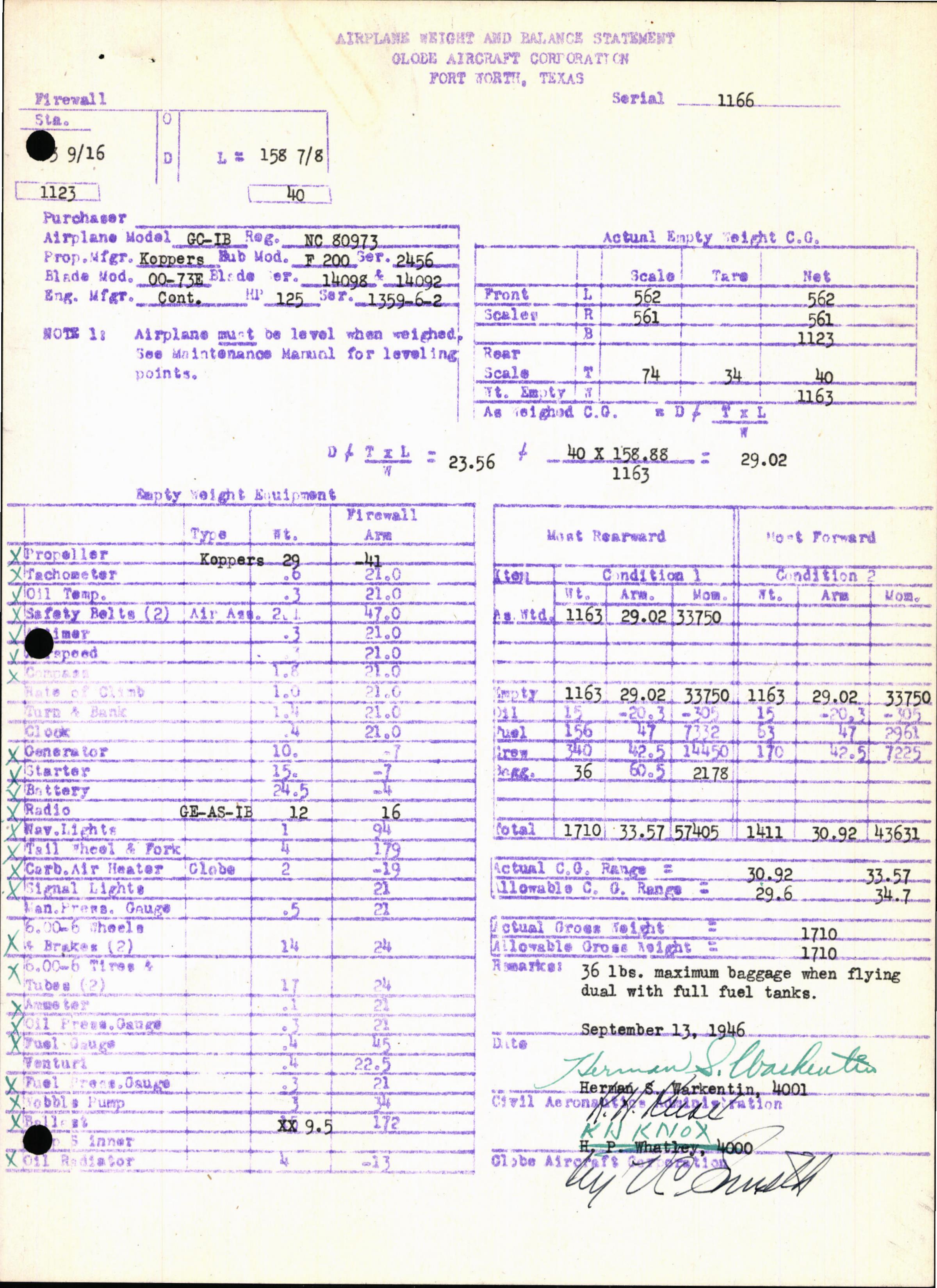 Sample page 7 from AirCorps Library document: Technical Information for Serial Number 1166