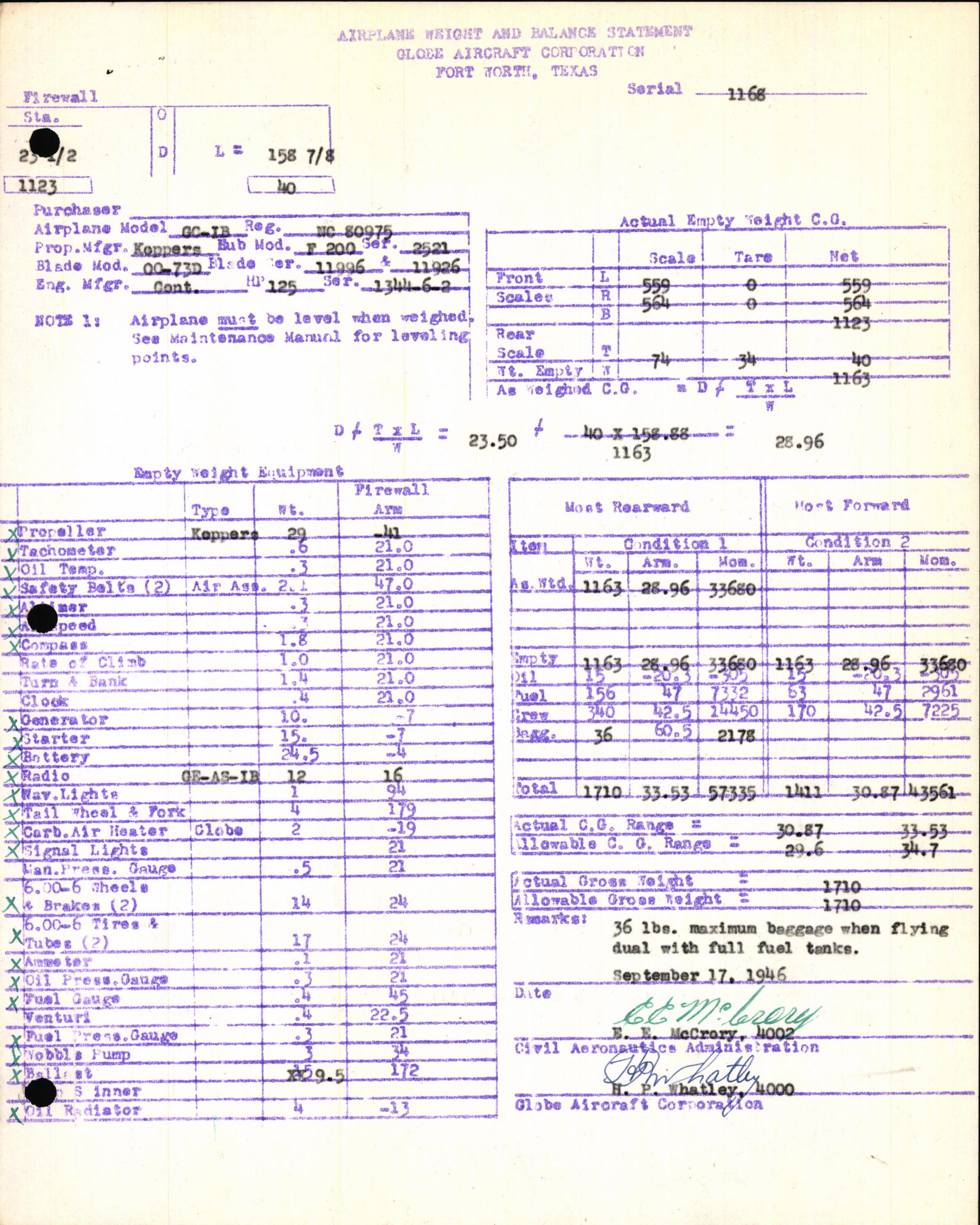 Sample page 7 from AirCorps Library document: Technical Information for Serial Number 1168