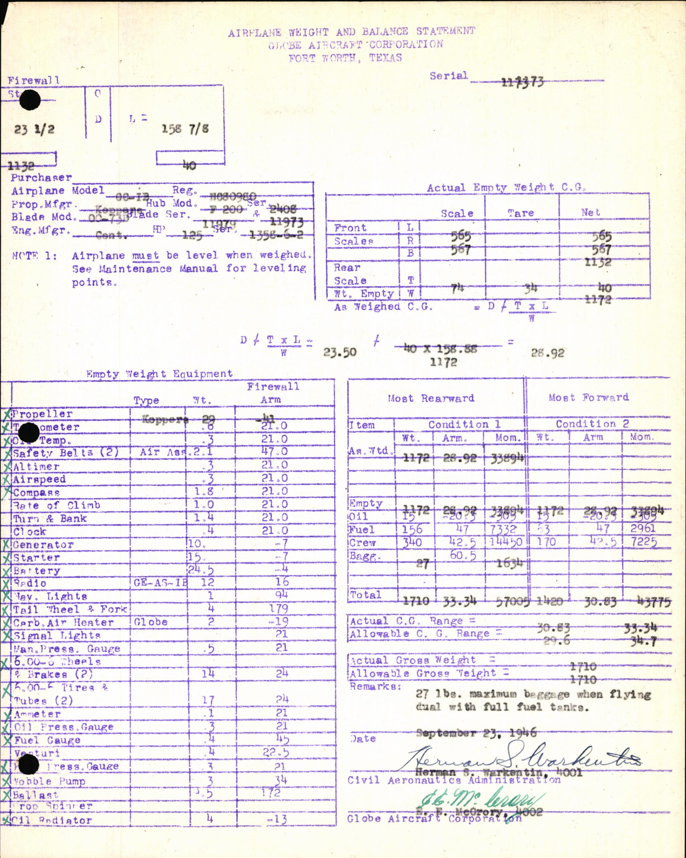 Sample page 5 from AirCorps Library document: Technical Information for Serial Number 1173