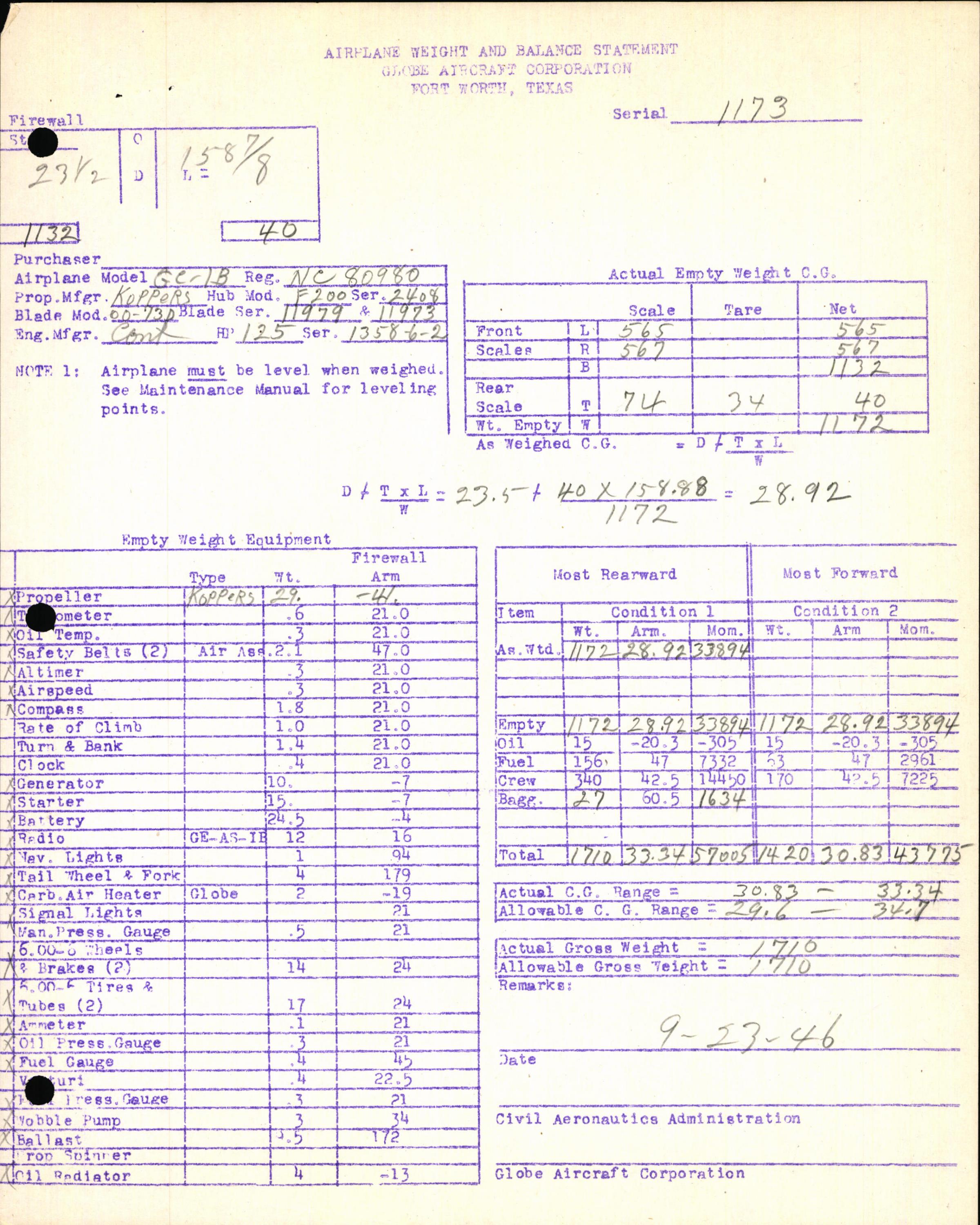 Sample page 7 from AirCorps Library document: Technical Information for Serial Number 1173