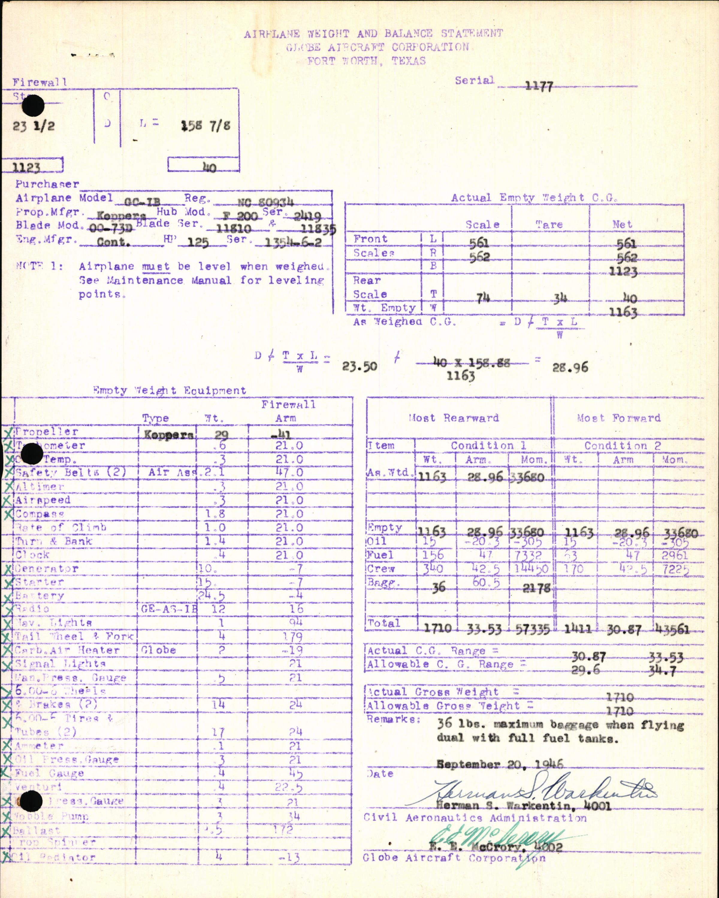 Sample page 3 from AirCorps Library document: Technical Information for Serial Number 1177