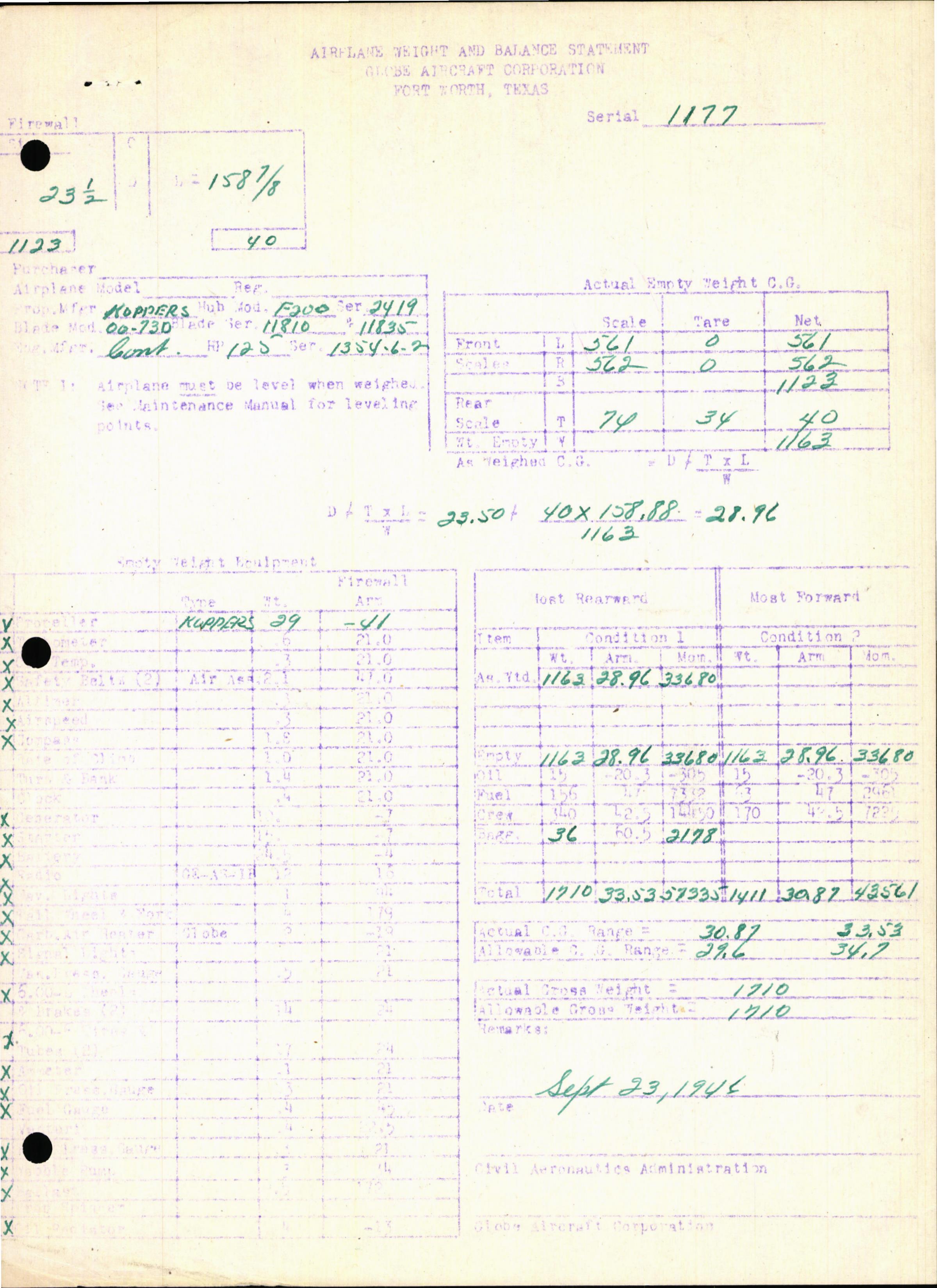Sample page 5 from AirCorps Library document: Technical Information for Serial Number 1177