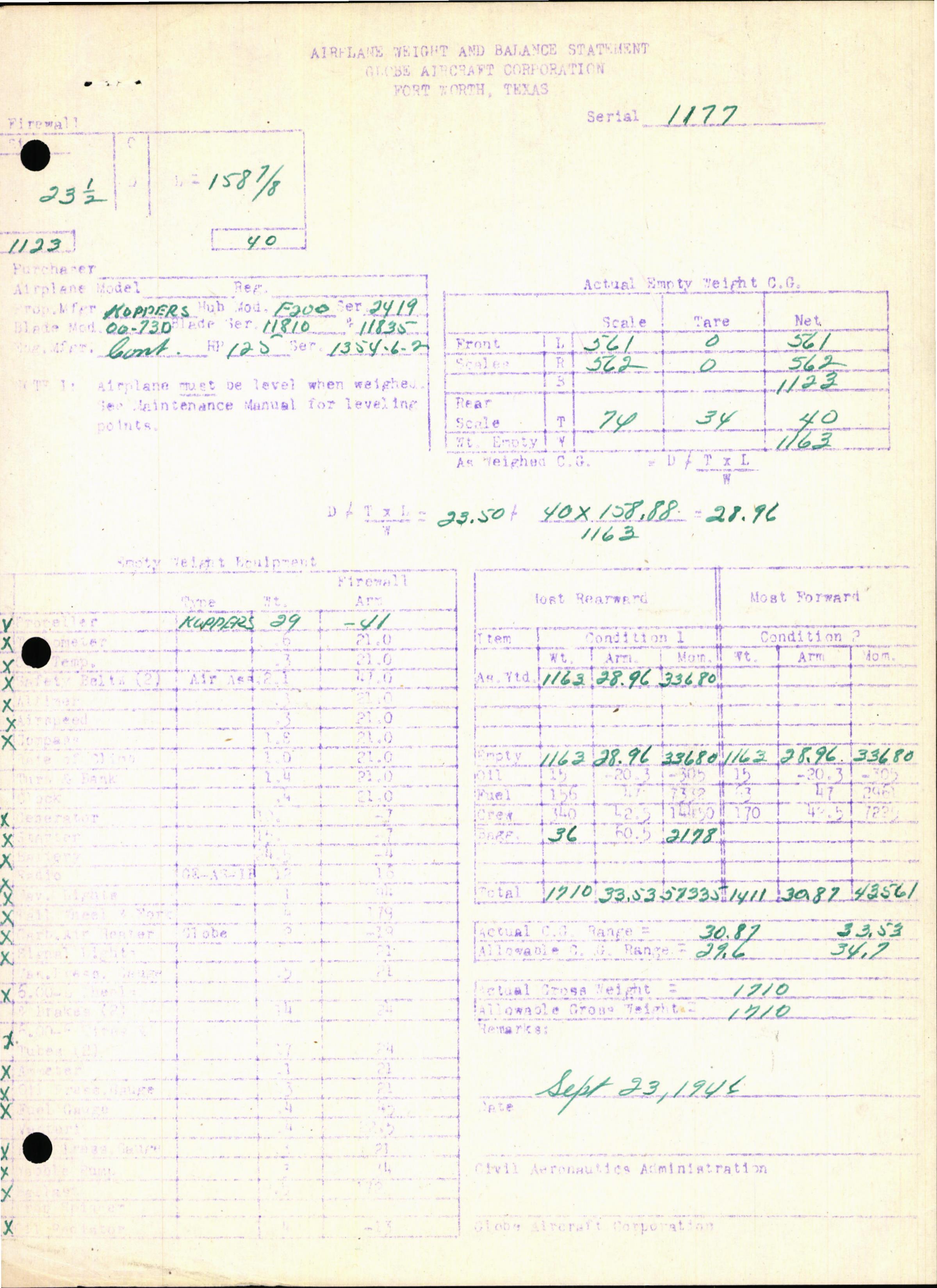 Sample page 5 from AirCorps Library document: Technical Information for Serial Number 1177