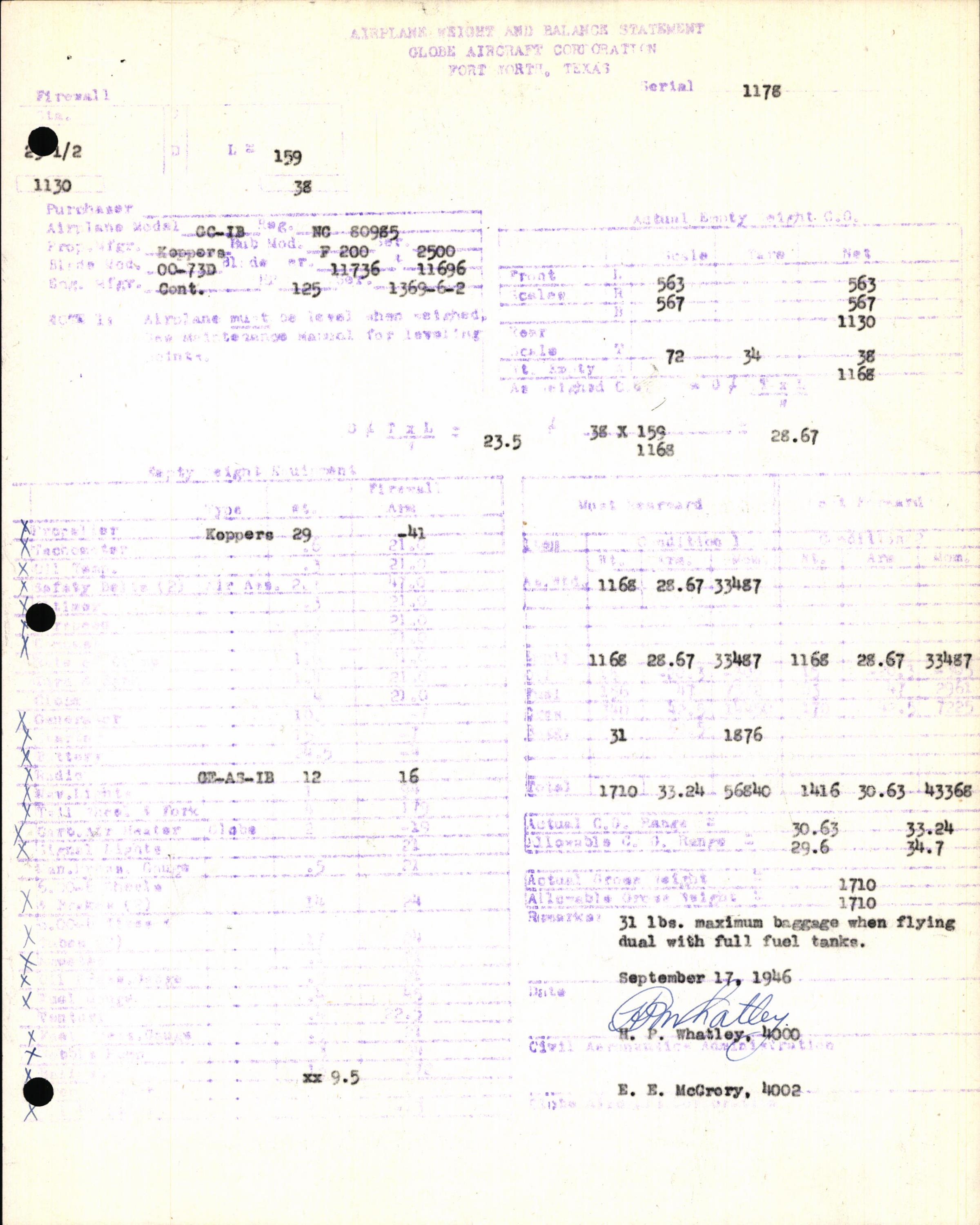 Sample page 5 from AirCorps Library document: Technical Information for Serial Number 1178