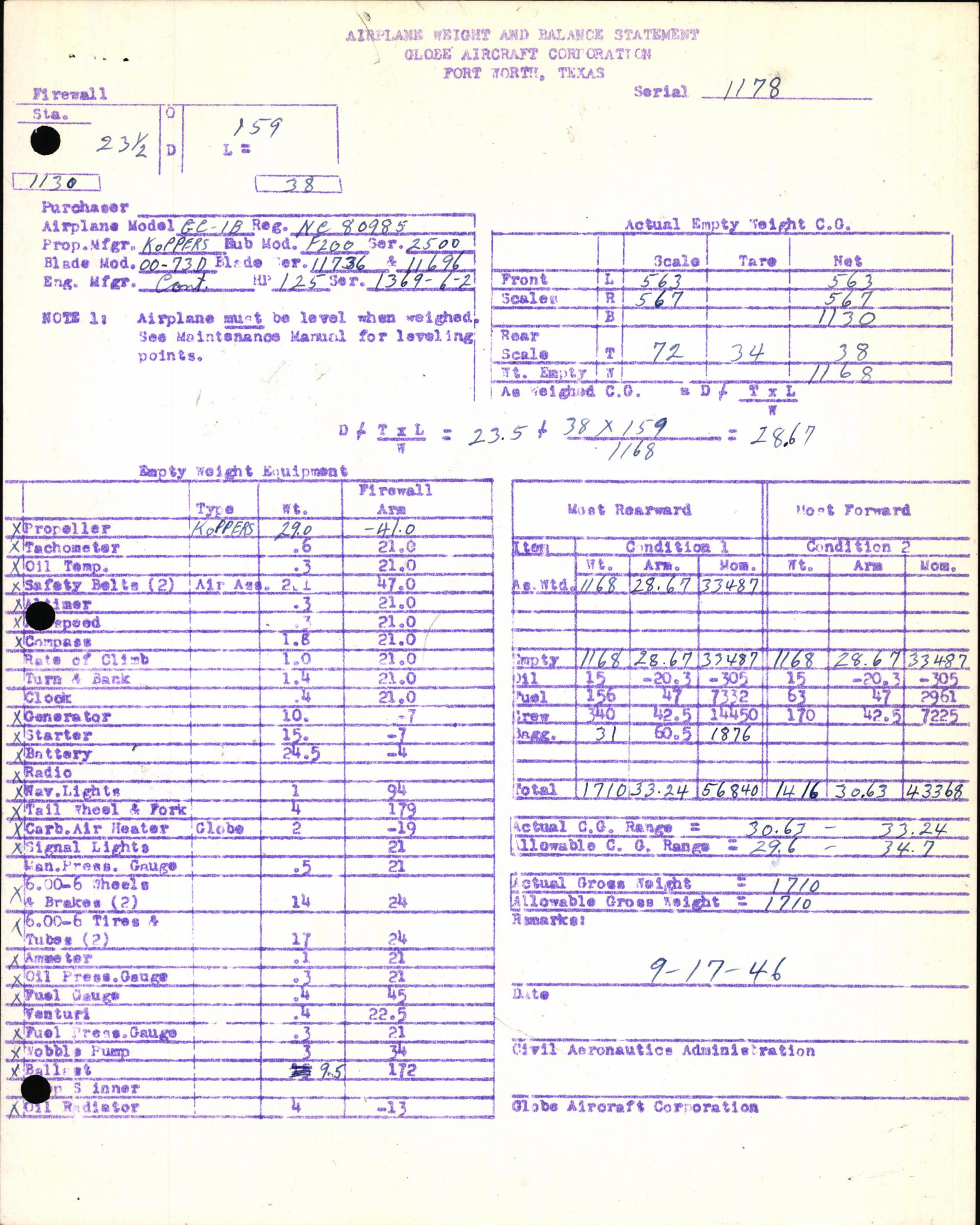 Sample page 7 from AirCorps Library document: Technical Information for Serial Number 1178