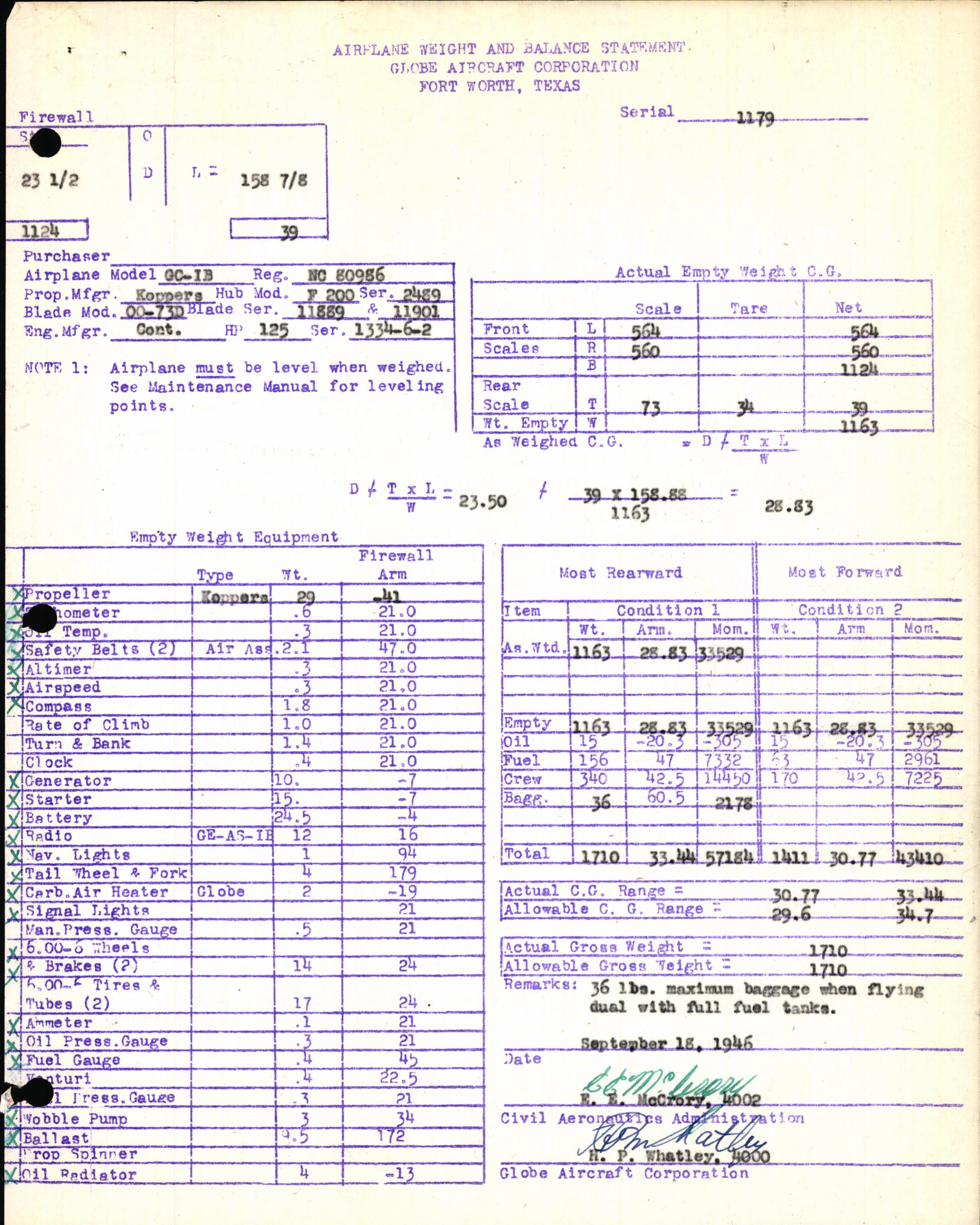 Sample page 5 from AirCorps Library document: Technical Information for Serial Number 1179