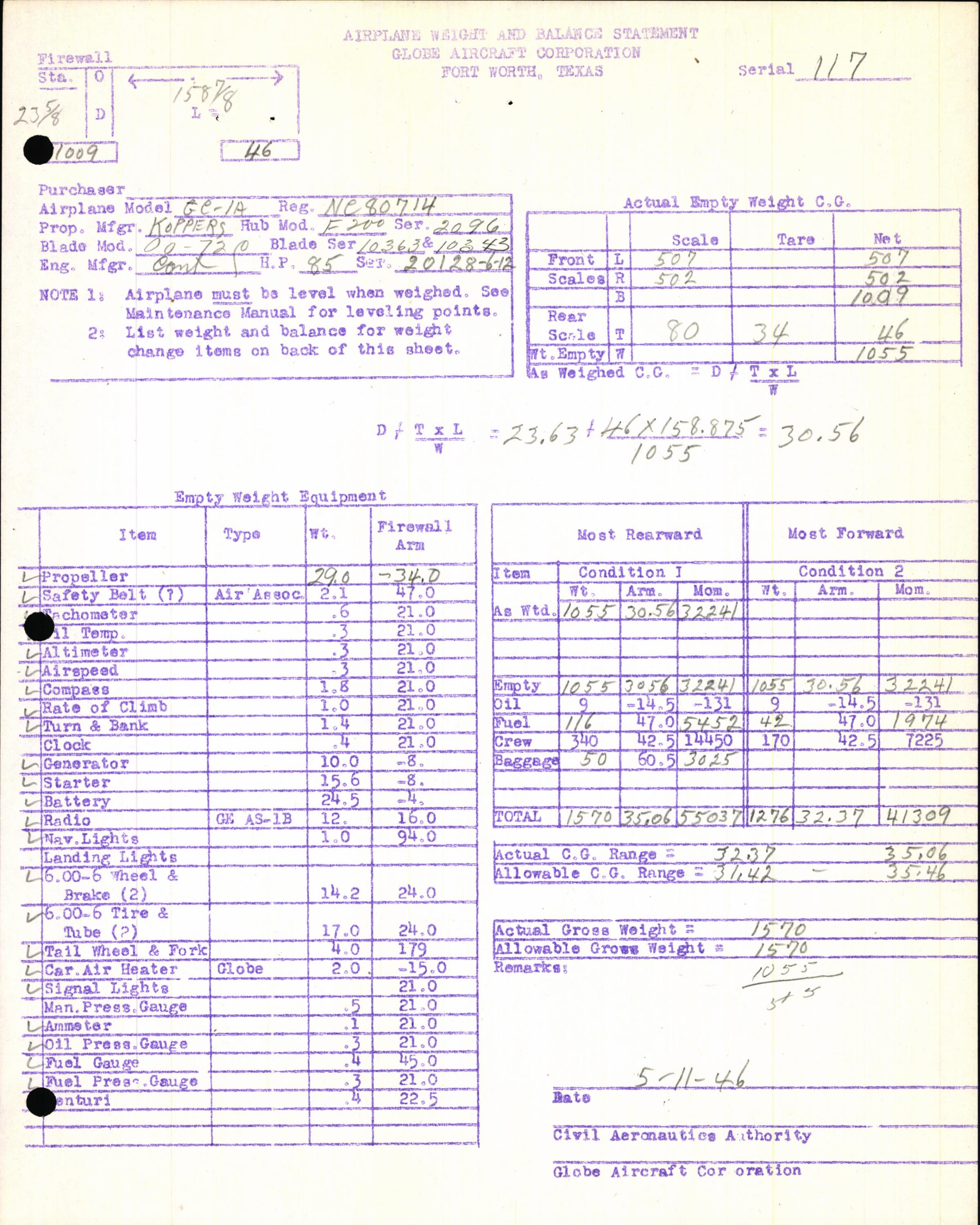 Sample page 13 from AirCorps Library document: Technical Information for Serial Number 117