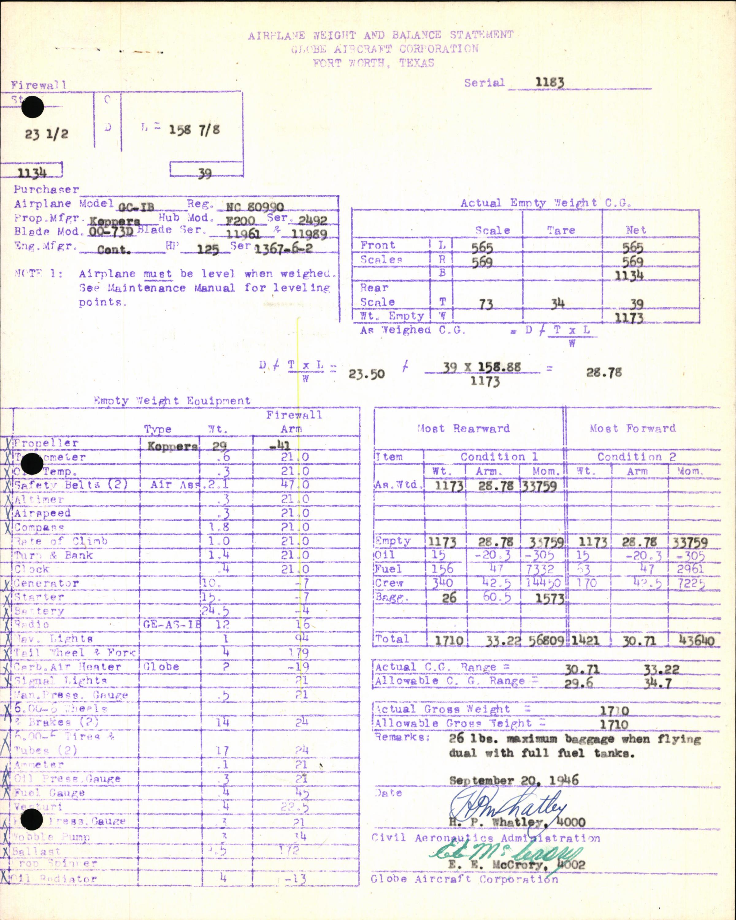 Sample page 5 from AirCorps Library document: Technical Information for Serial Number 1183