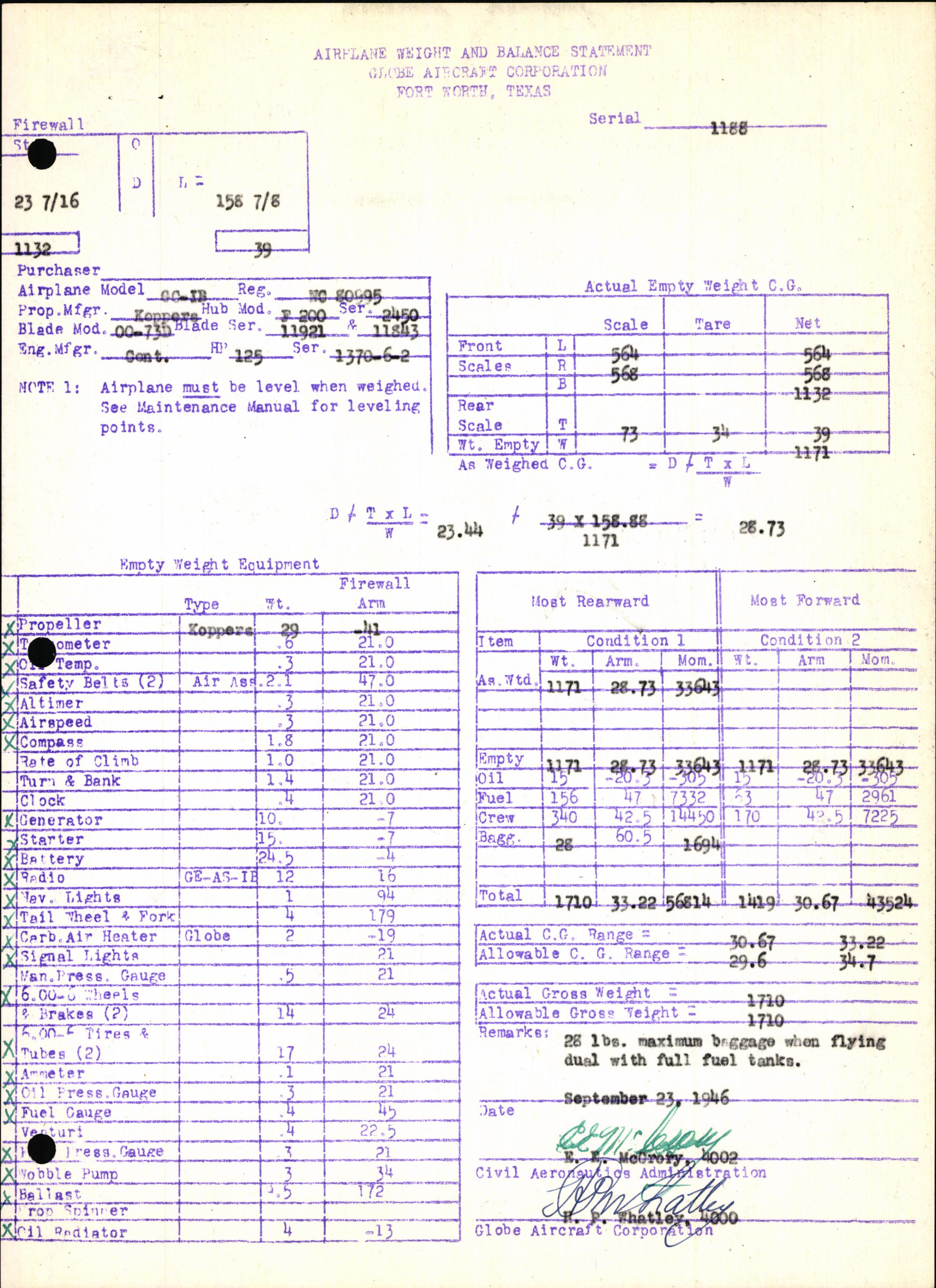 Sample page 5 from AirCorps Library document: Technical Information for Serial Number 1188