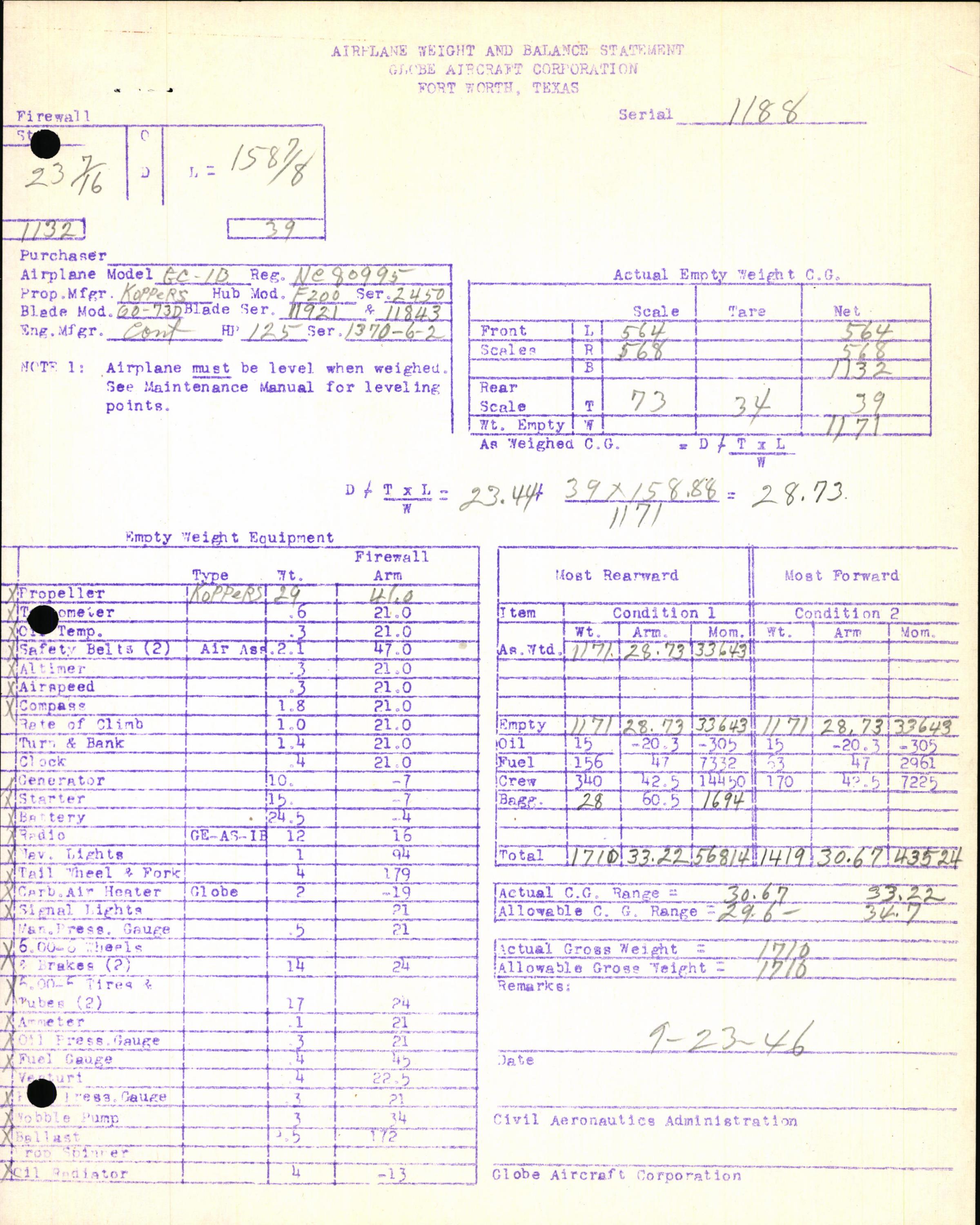 Sample page 7 from AirCorps Library document: Technical Information for Serial Number 1188