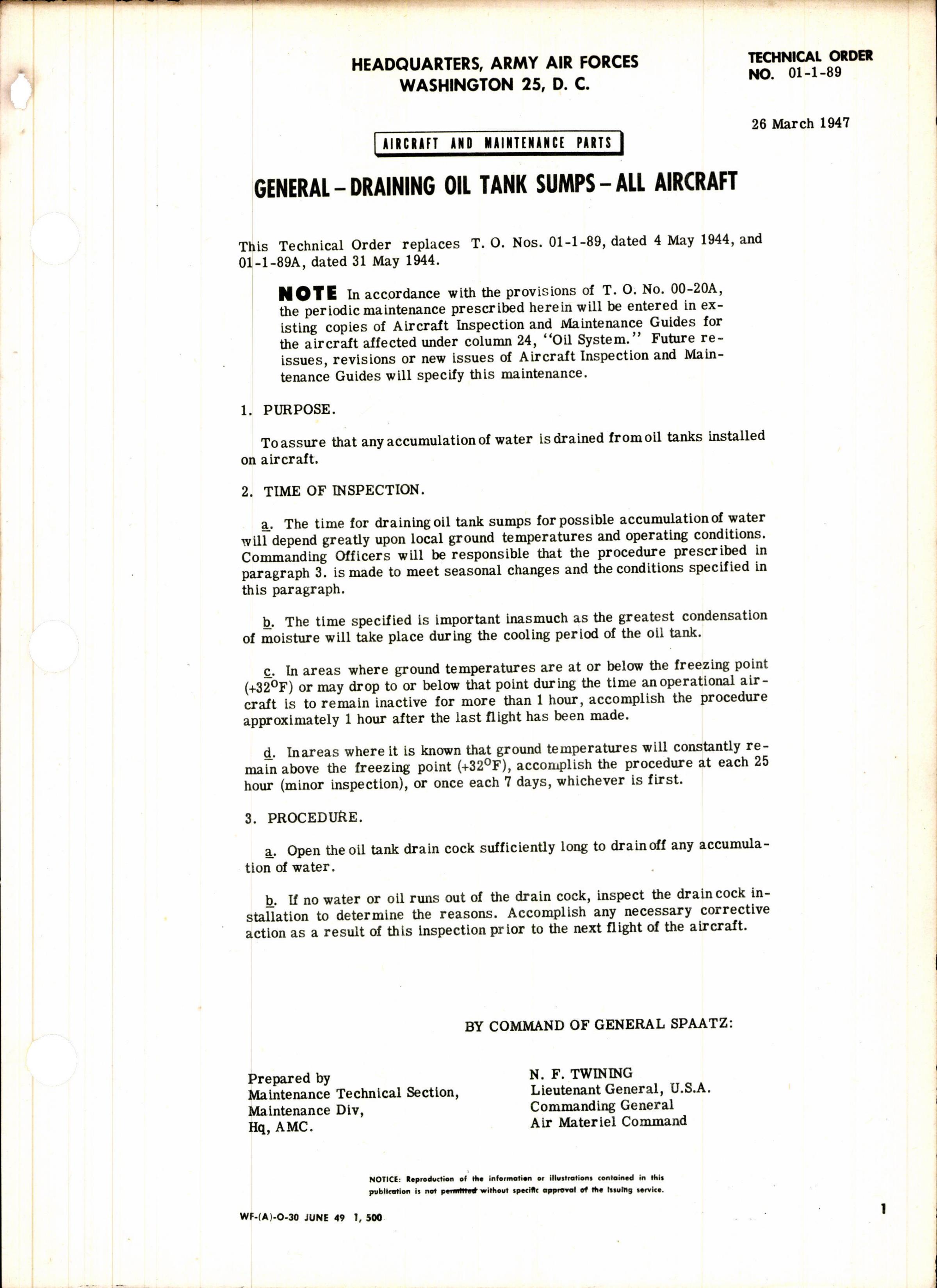 Sample page 1 from AirCorps Library document: Draining Oil Tank Sumps