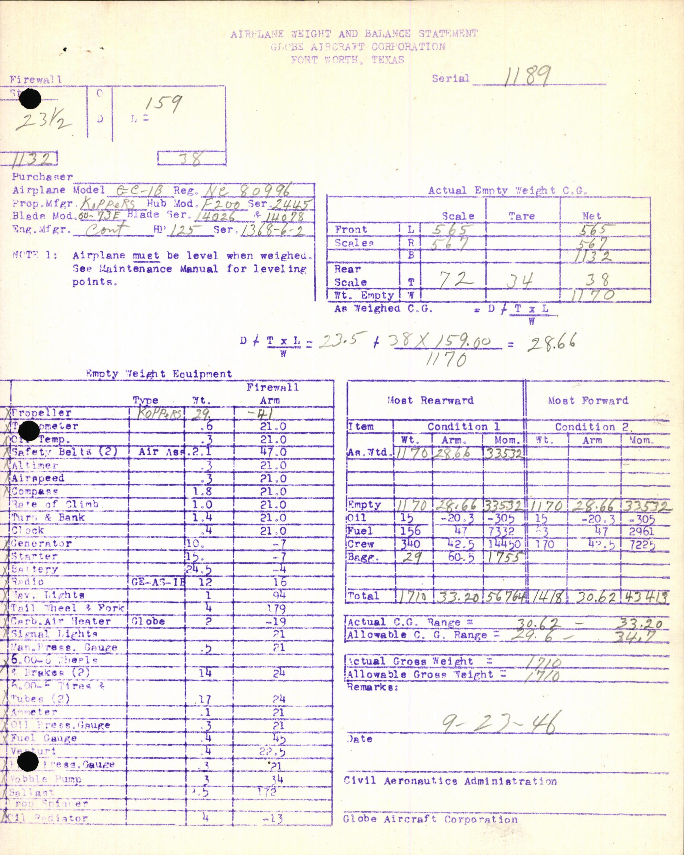 Sample page 7 from AirCorps Library document: Technical Information for Serial Number 1189