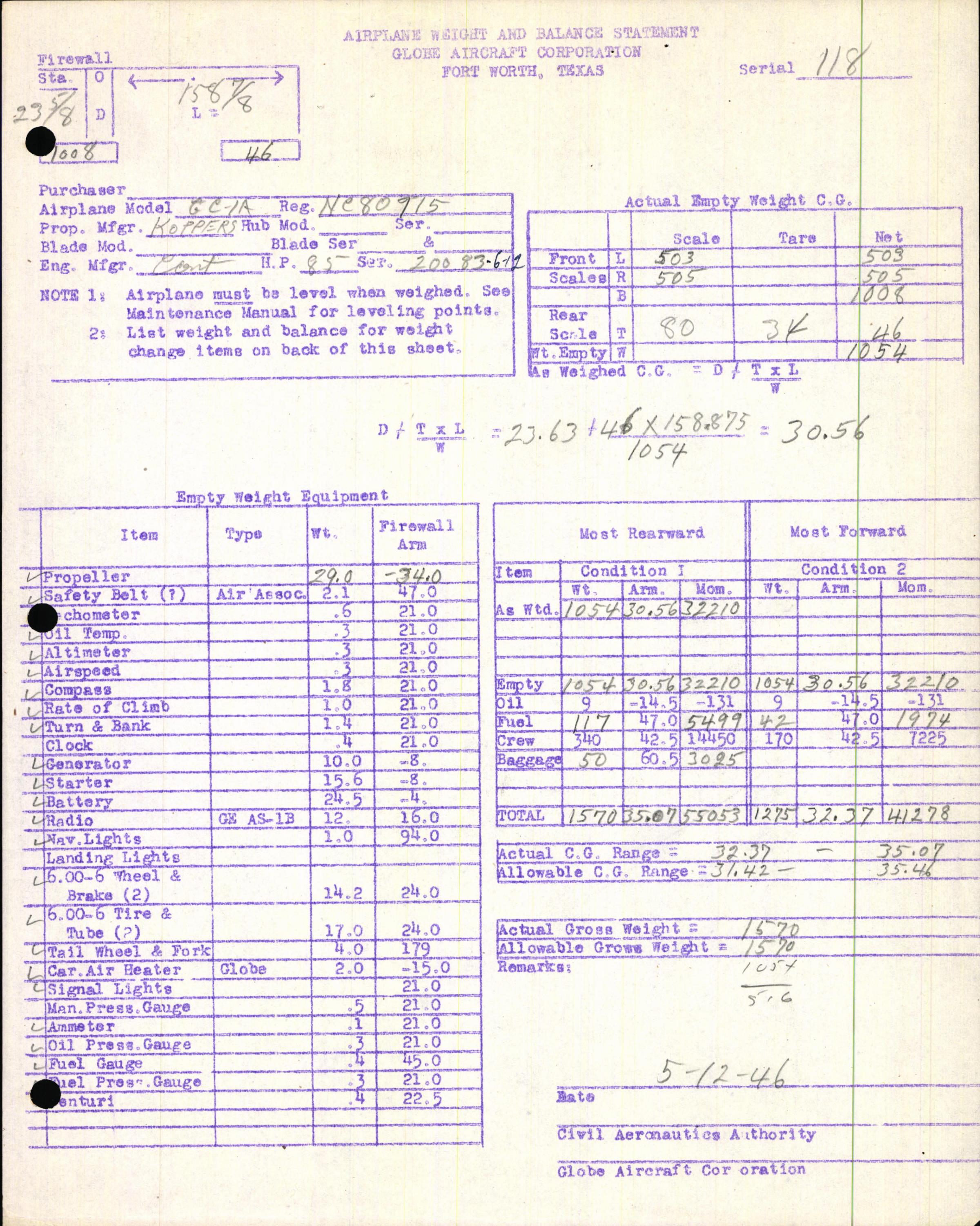 Sample page 13 from AirCorps Library document: Technical Information for Serial Number 118
