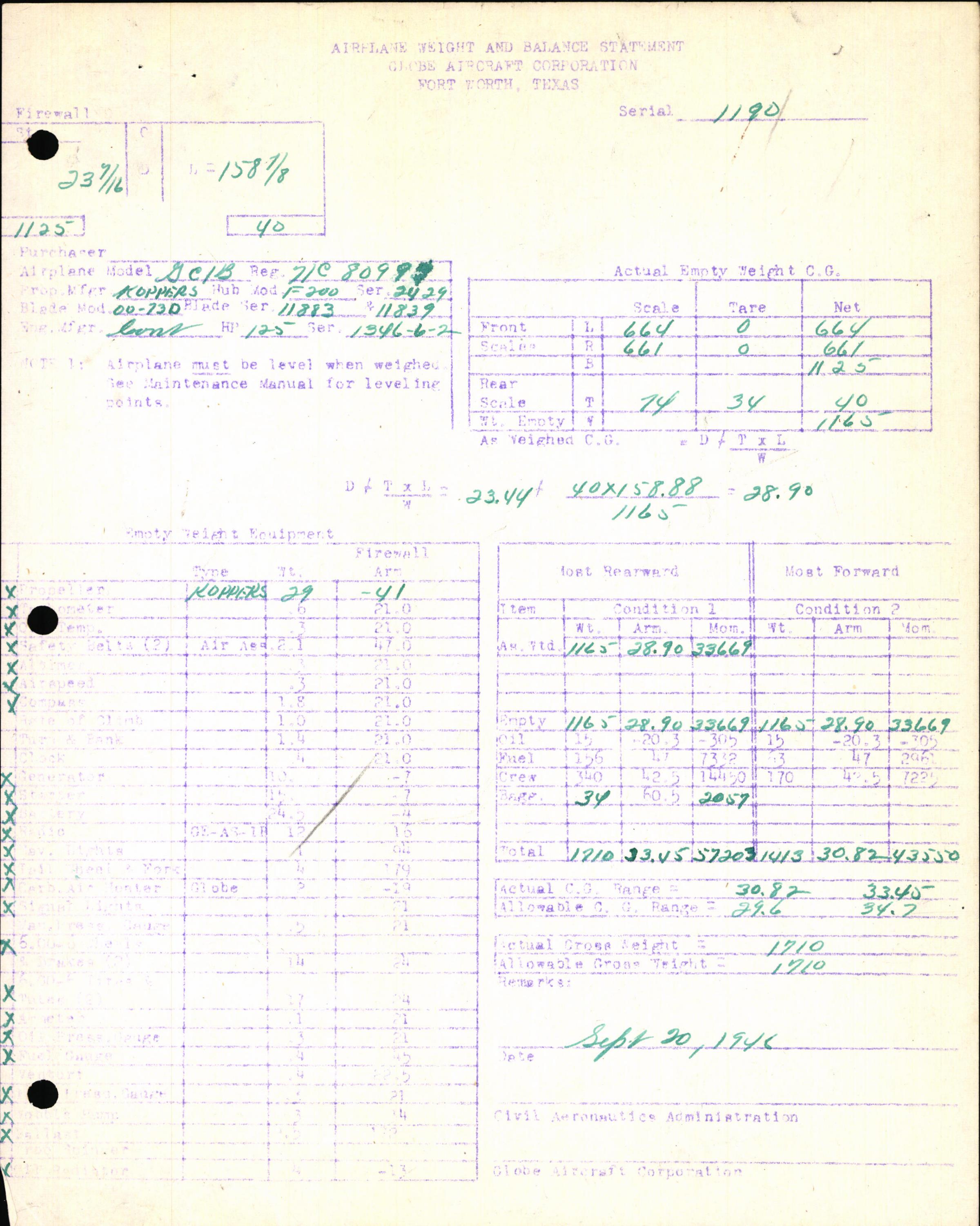 Sample page 5 from AirCorps Library document: Technical Information for Serial Number 1190