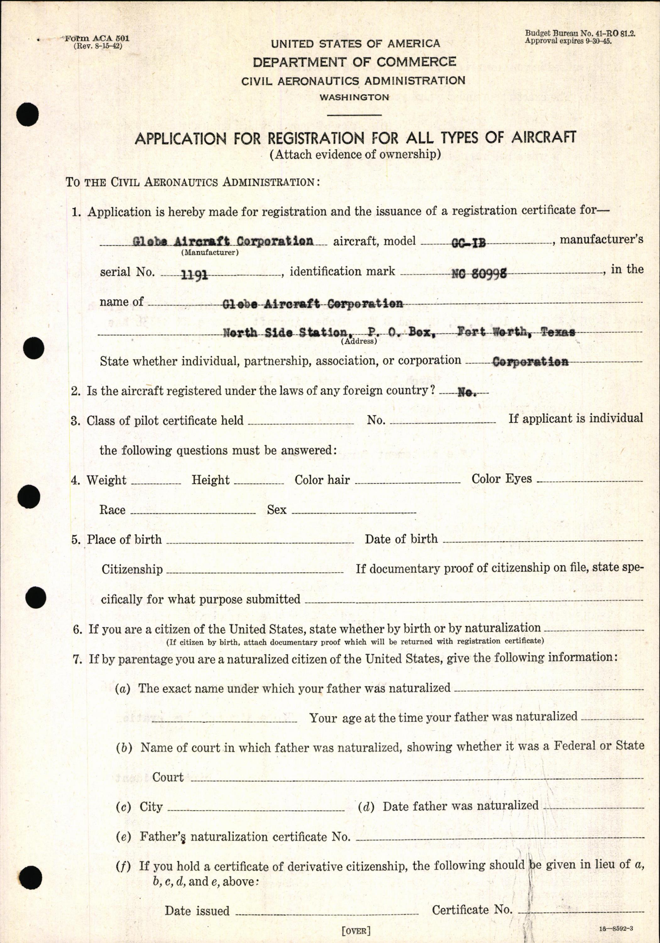 Sample page 3 from AirCorps Library document: Technical Information for Serial Number 1191