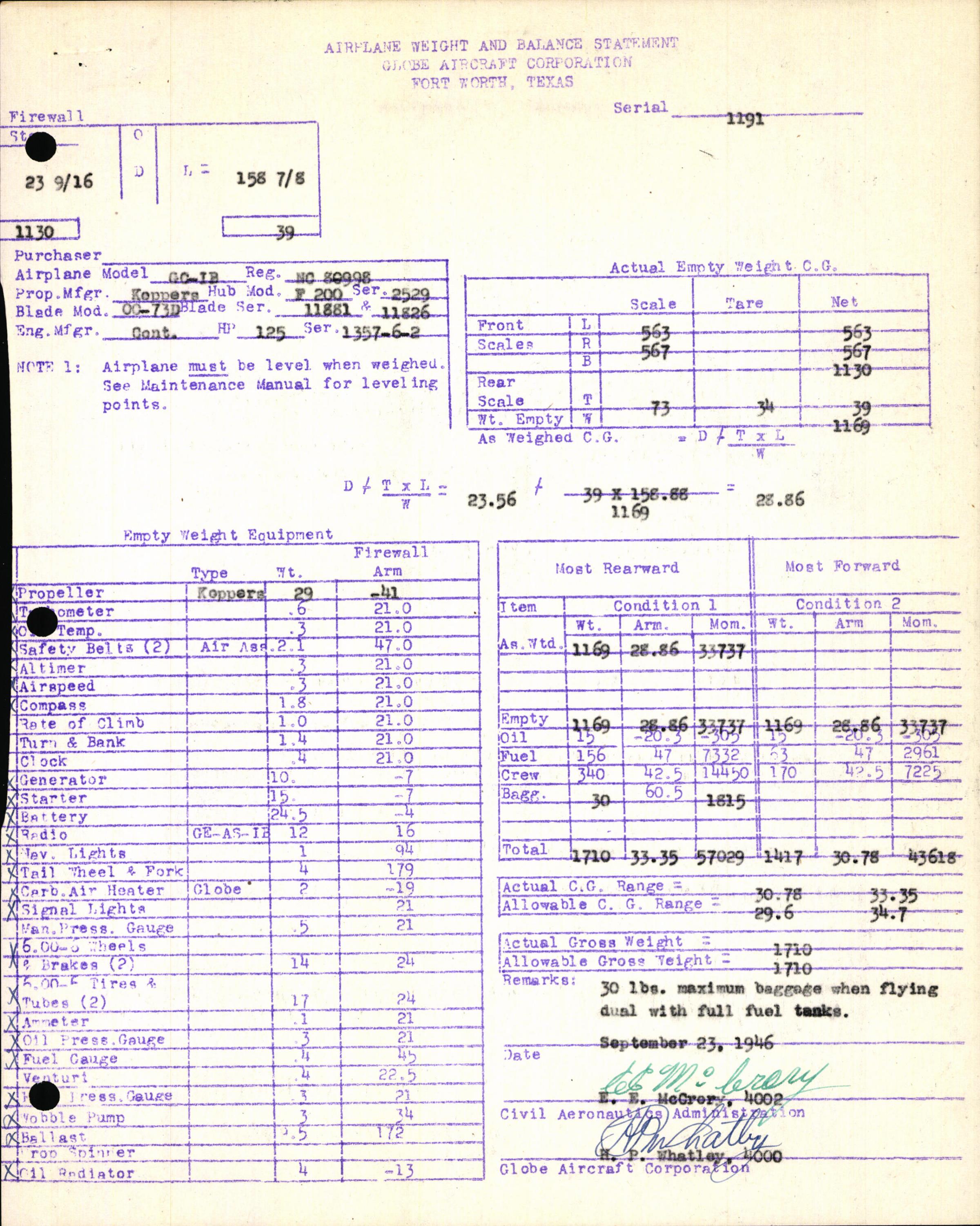 Sample page 5 from AirCorps Library document: Technical Information for Serial Number 1191