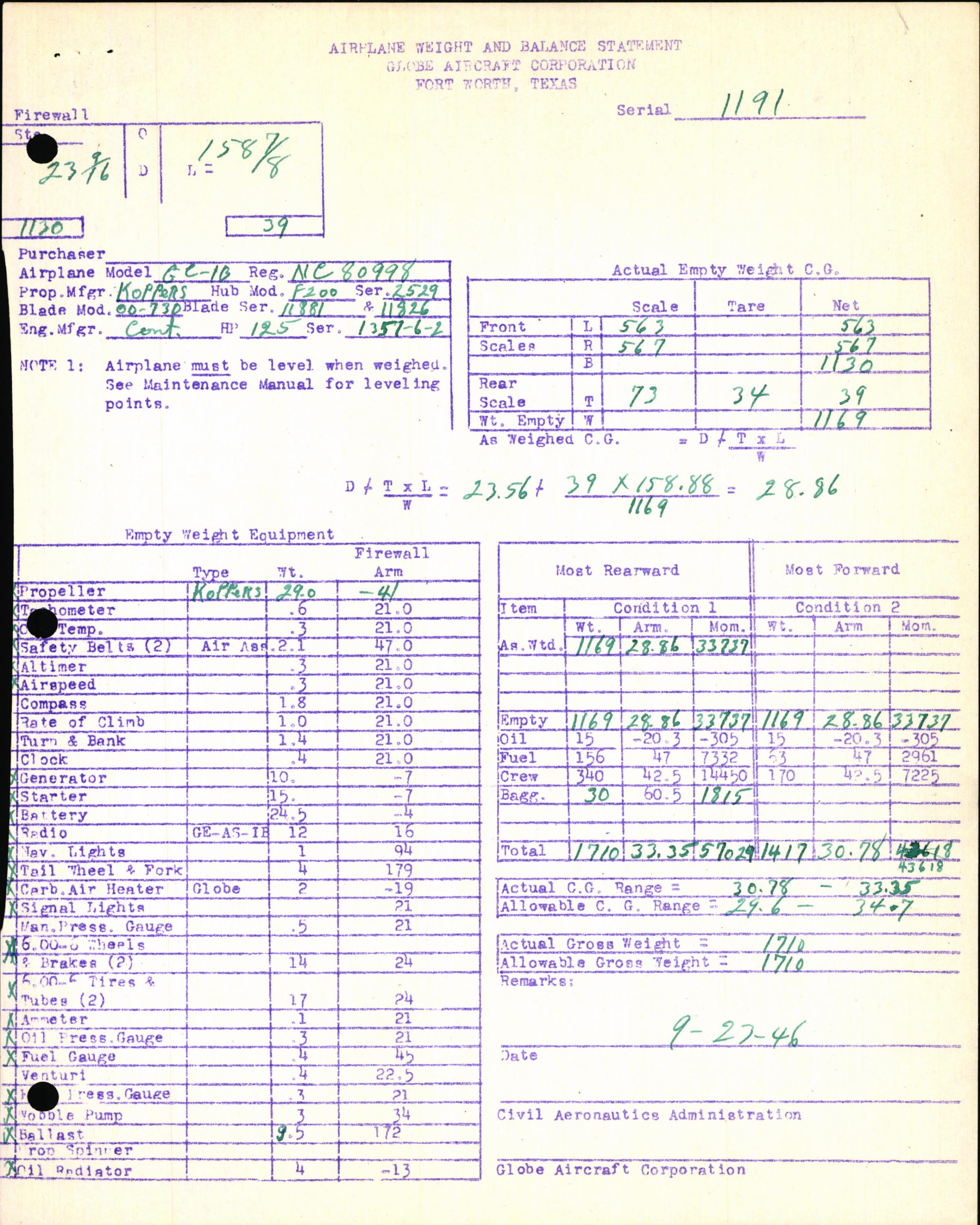 Sample page 7 from AirCorps Library document: Technical Information for Serial Number 1191