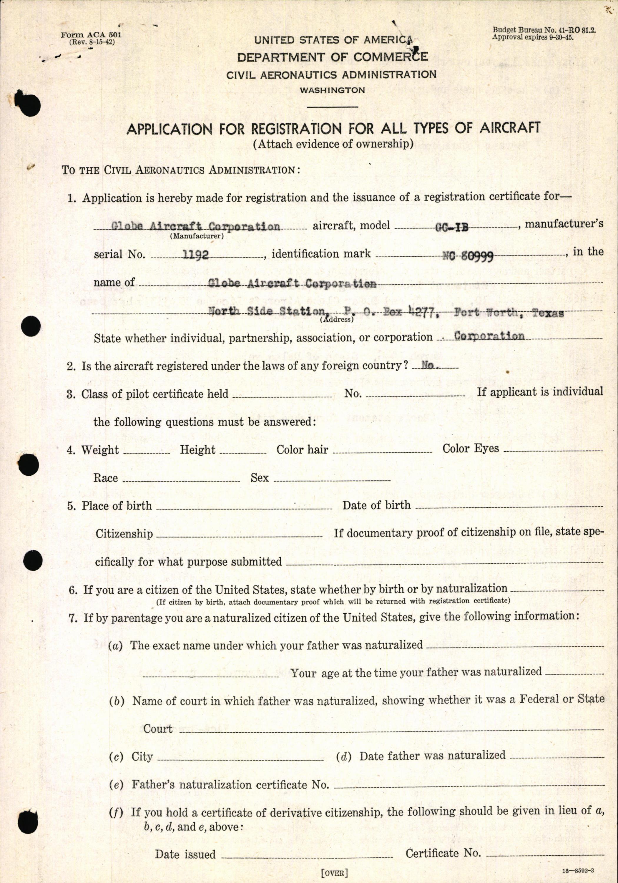 Sample page 3 from AirCorps Library document: Technical Information for Serial Number 1192