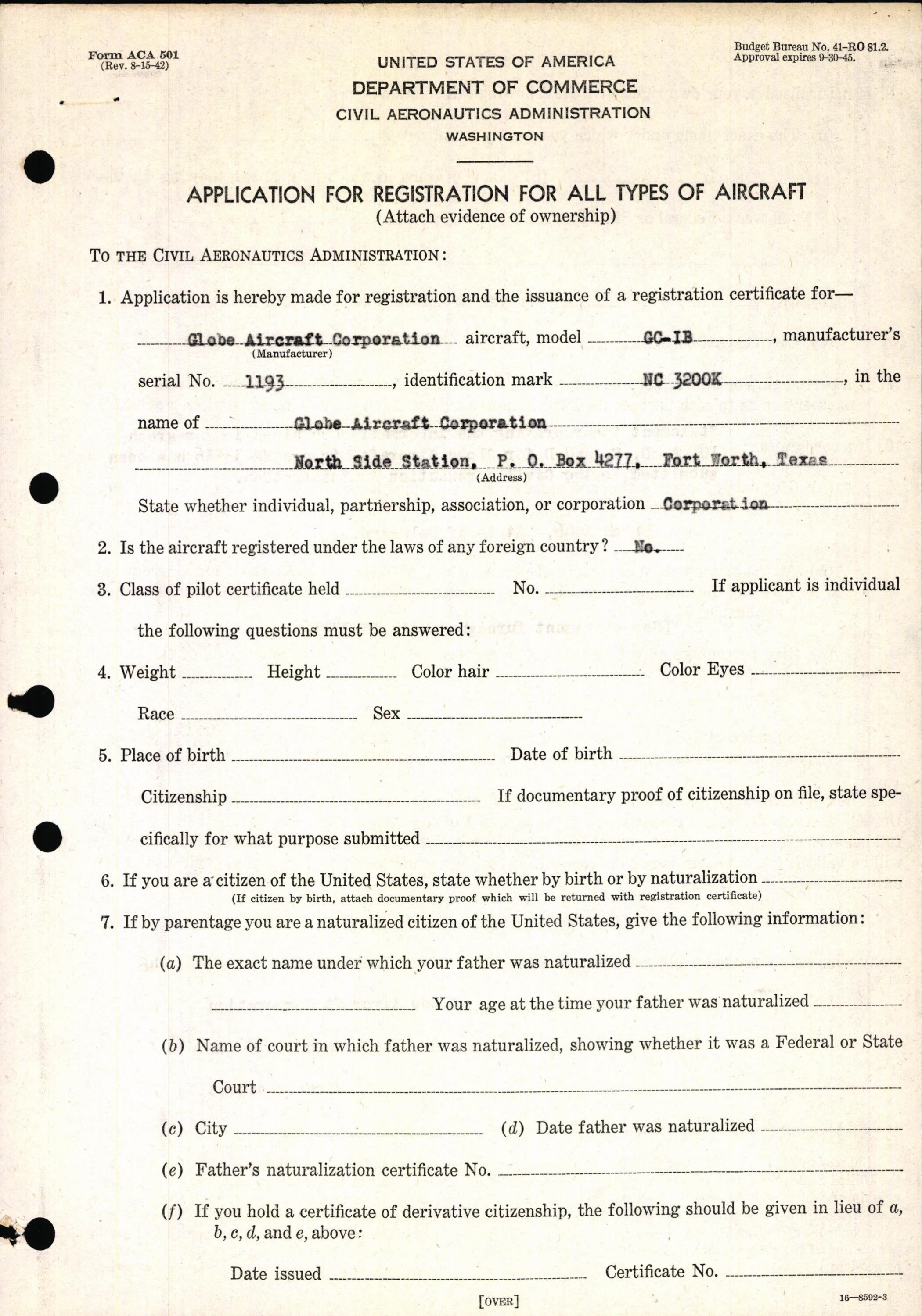 Sample page 3 from AirCorps Library document: Technical Information for Serial Number 1193