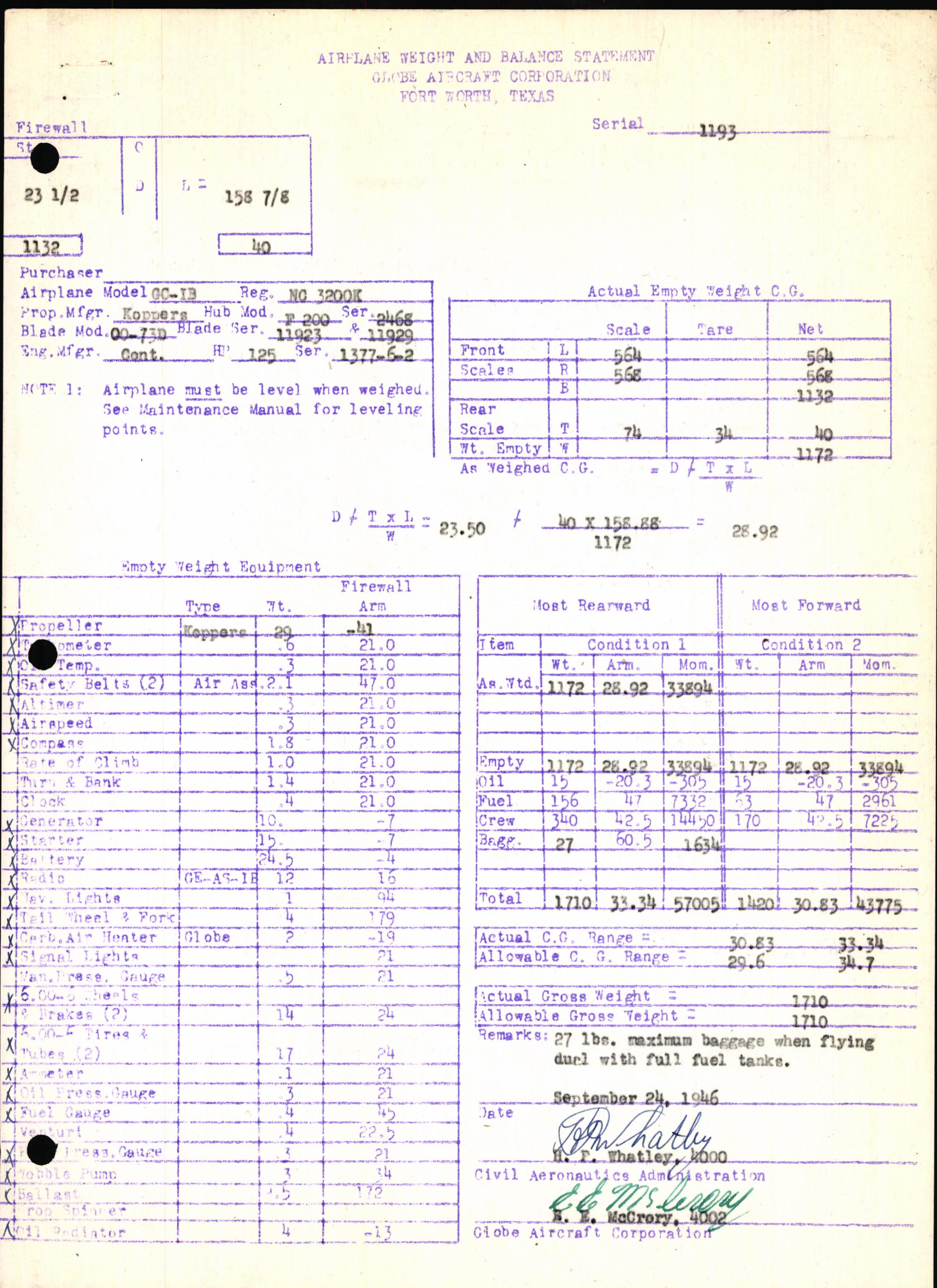 Sample page 5 from AirCorps Library document: Technical Information for Serial Number 1193