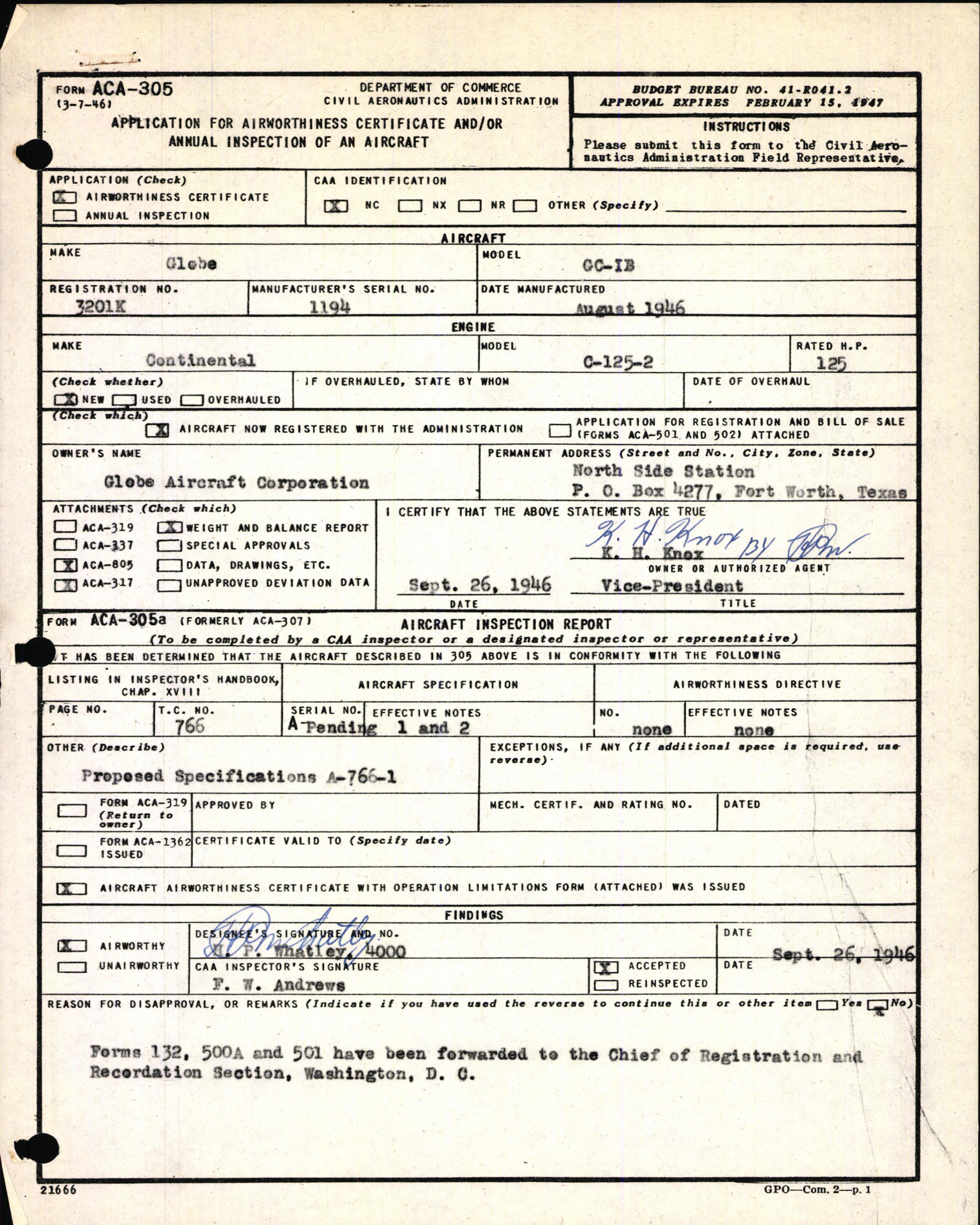 Sample page 3 from AirCorps Library document: Technical Information for Serial Number 1194