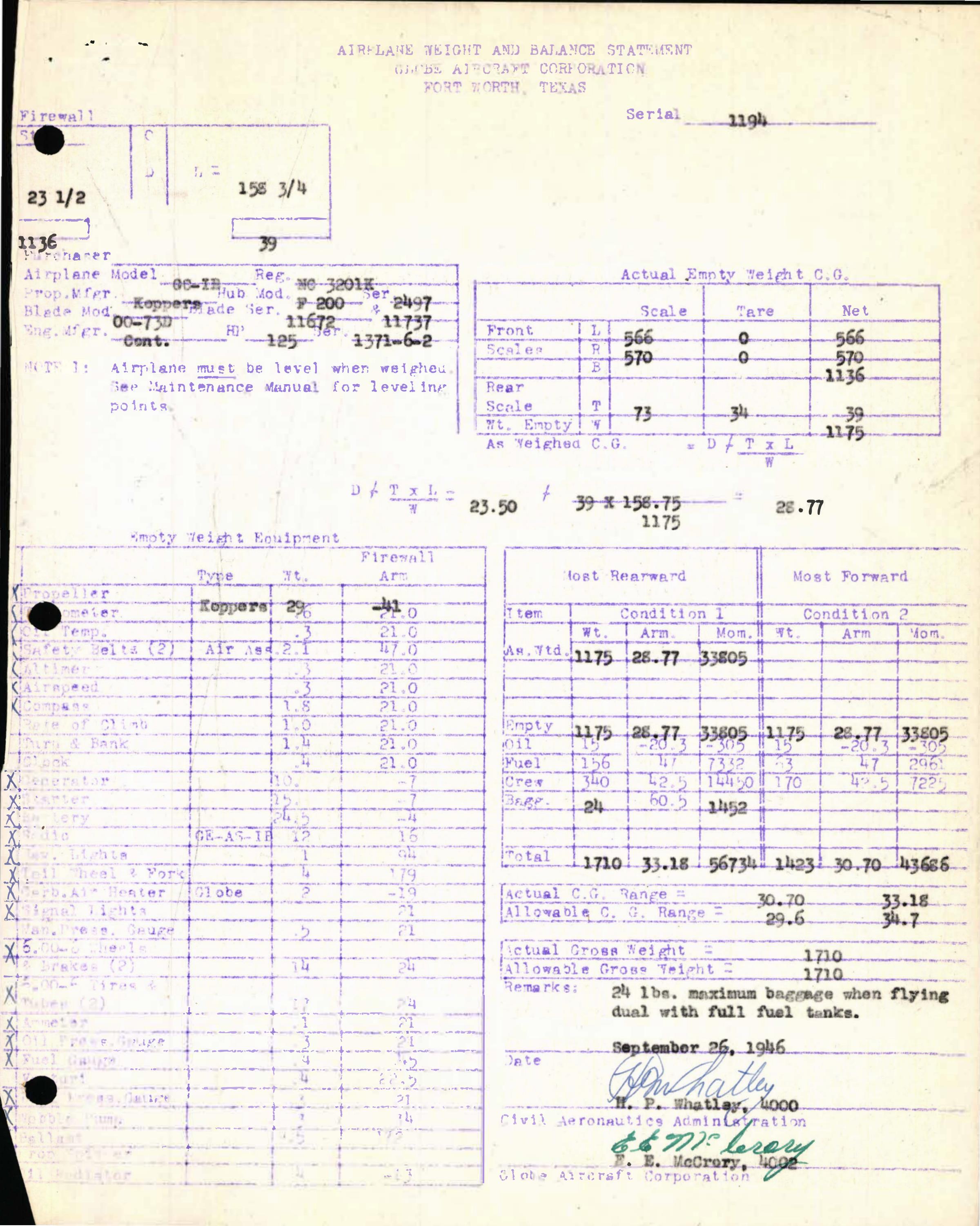 Sample page 7 from AirCorps Library document: Technical Information for Serial Number 1194