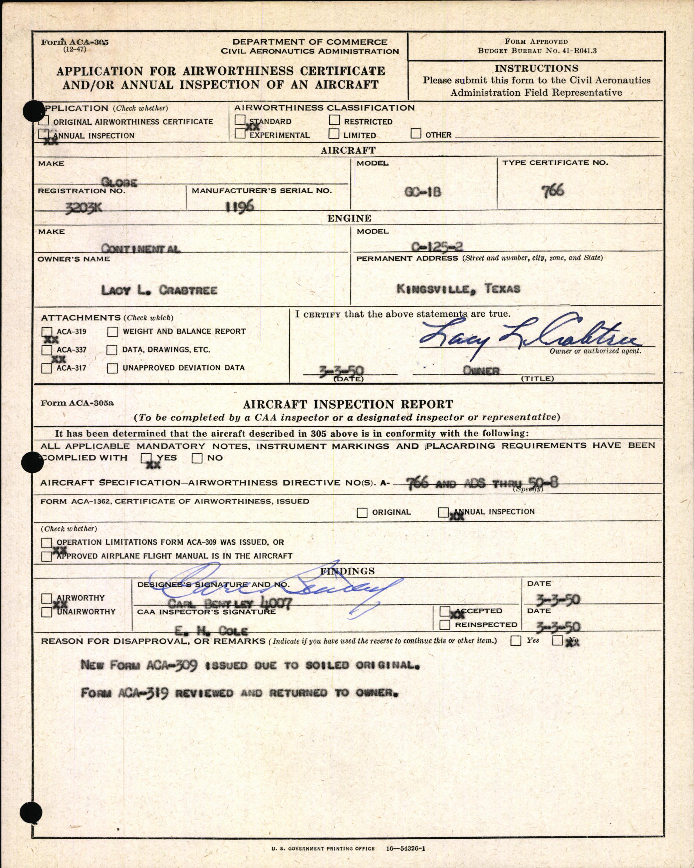 Sample page 3 from AirCorps Library document: Technical Information for Serial Number 1196