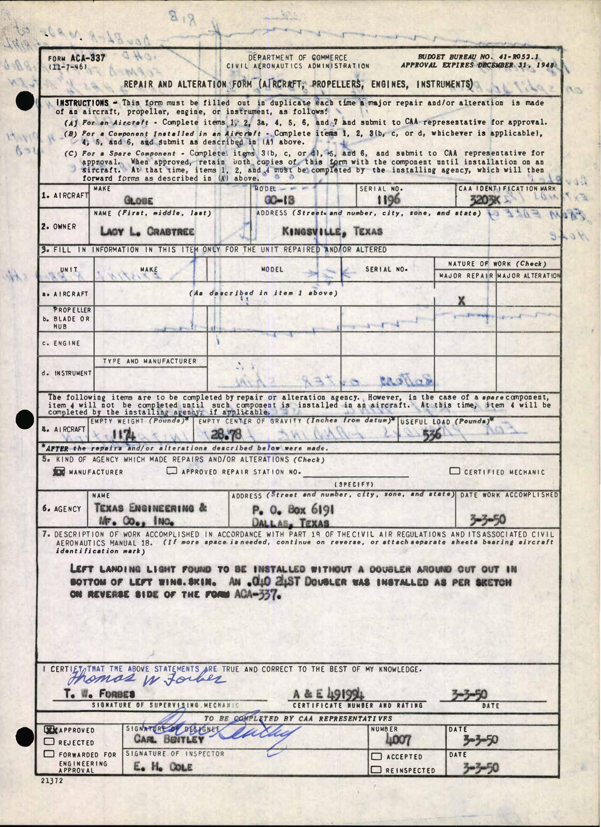 Sample page 7 from AirCorps Library document: Technical Information for Serial Number 1196