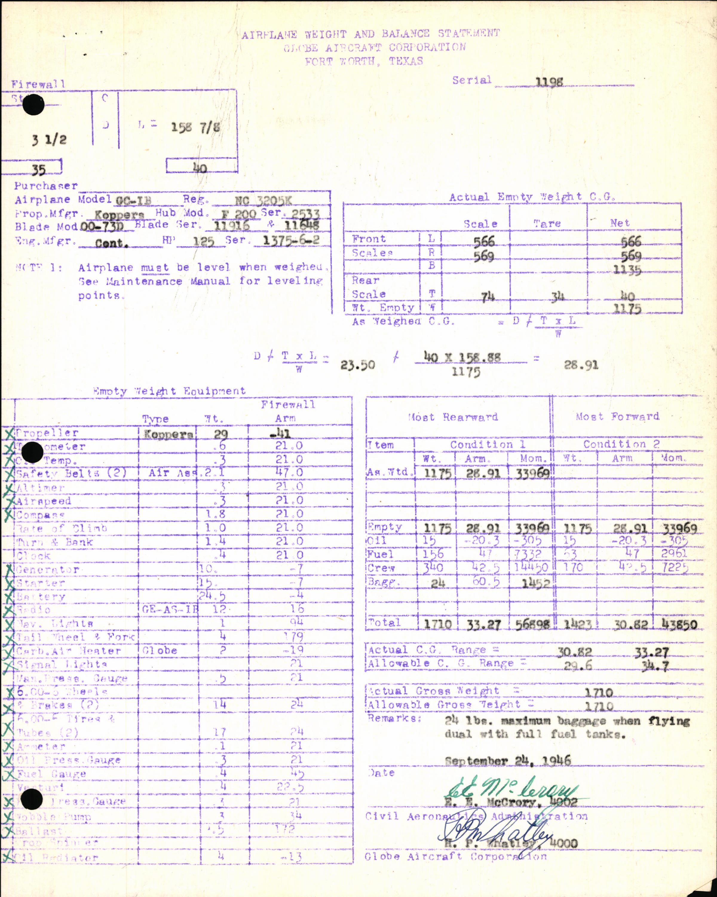 Sample page 5 from AirCorps Library document: Technical Information for Serial Number 1198