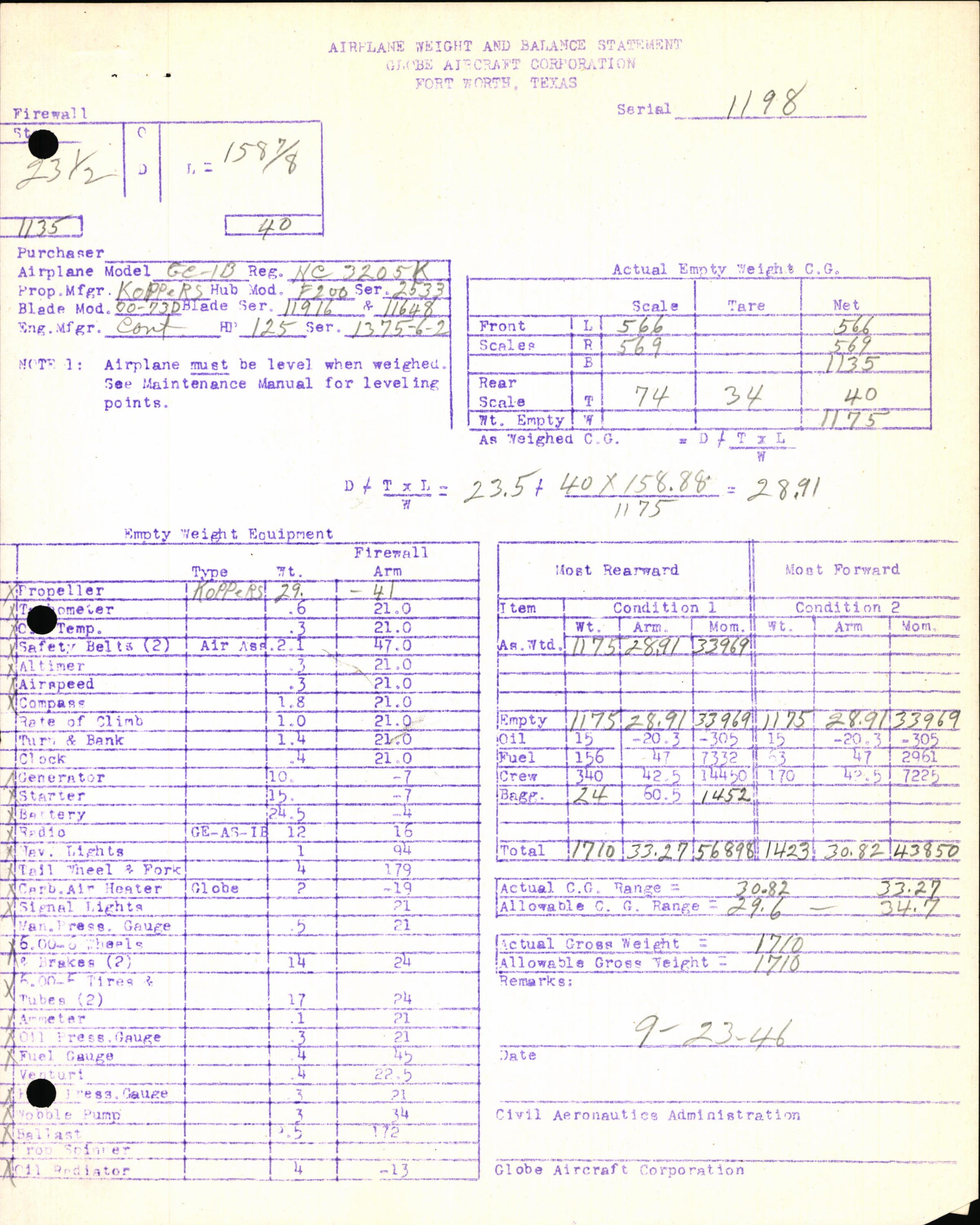 Sample page 7 from AirCorps Library document: Technical Information for Serial Number 1198