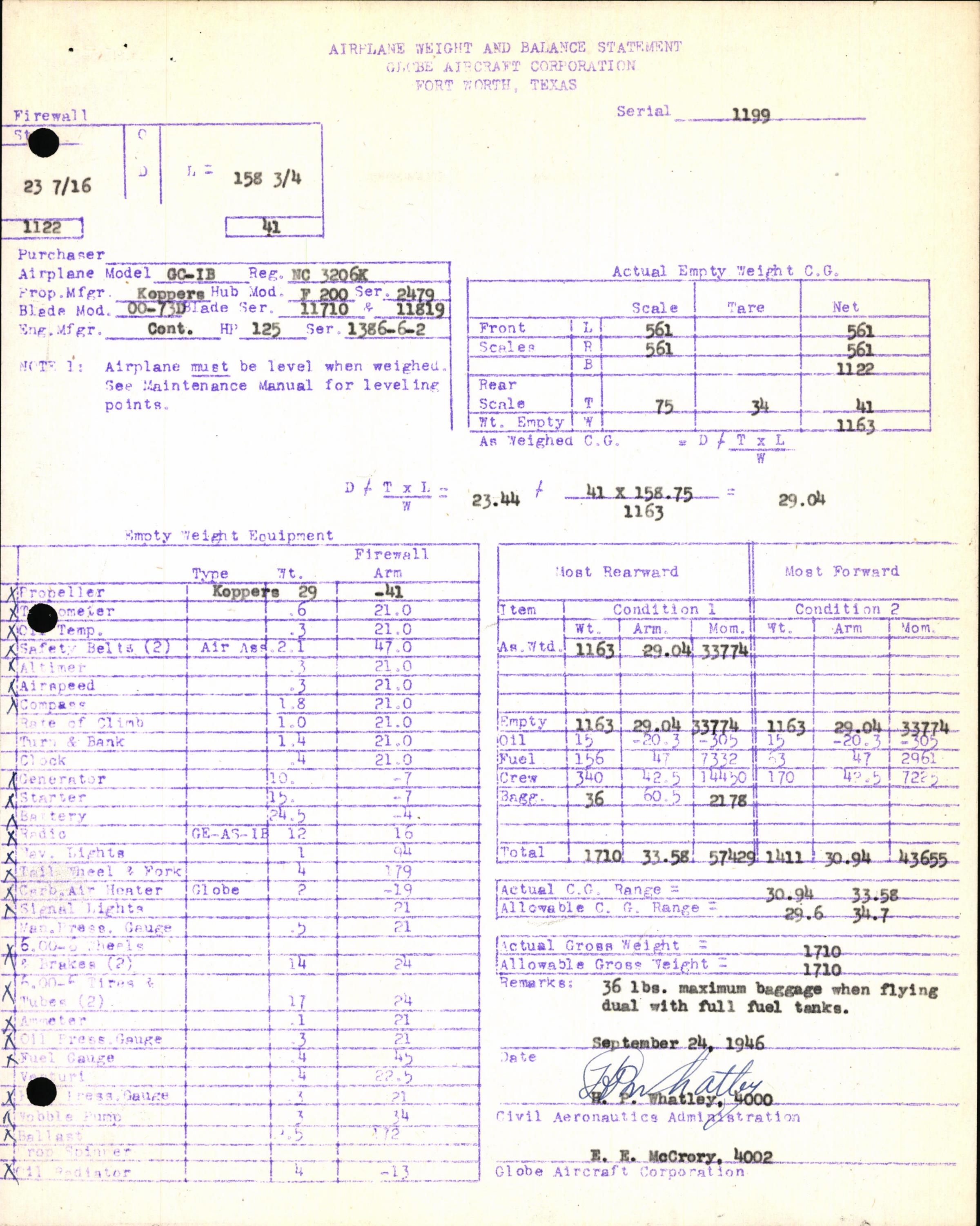 Sample page 5 from AirCorps Library document: Technical Information for Serial Number 1199