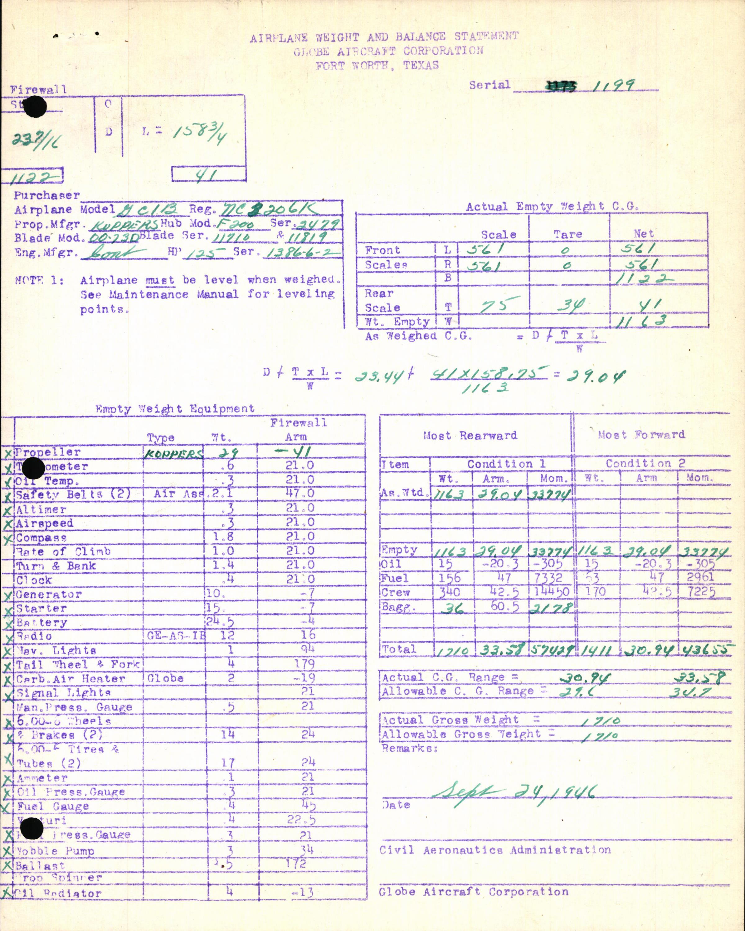 Sample page 7 from AirCorps Library document: Technical Information for Serial Number 1199