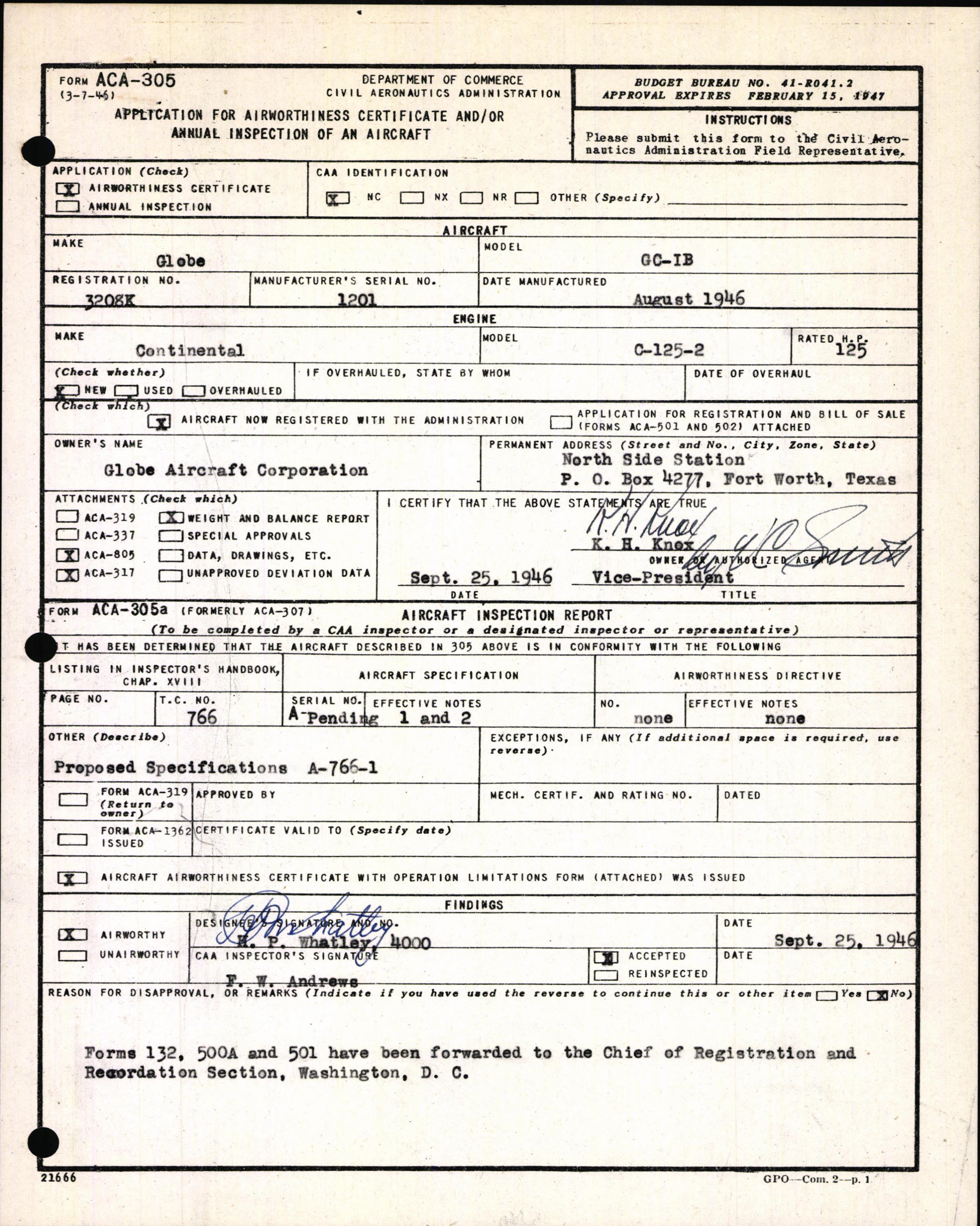 Sample page 3 from AirCorps Library document: Technical Information for Serial Number 1201