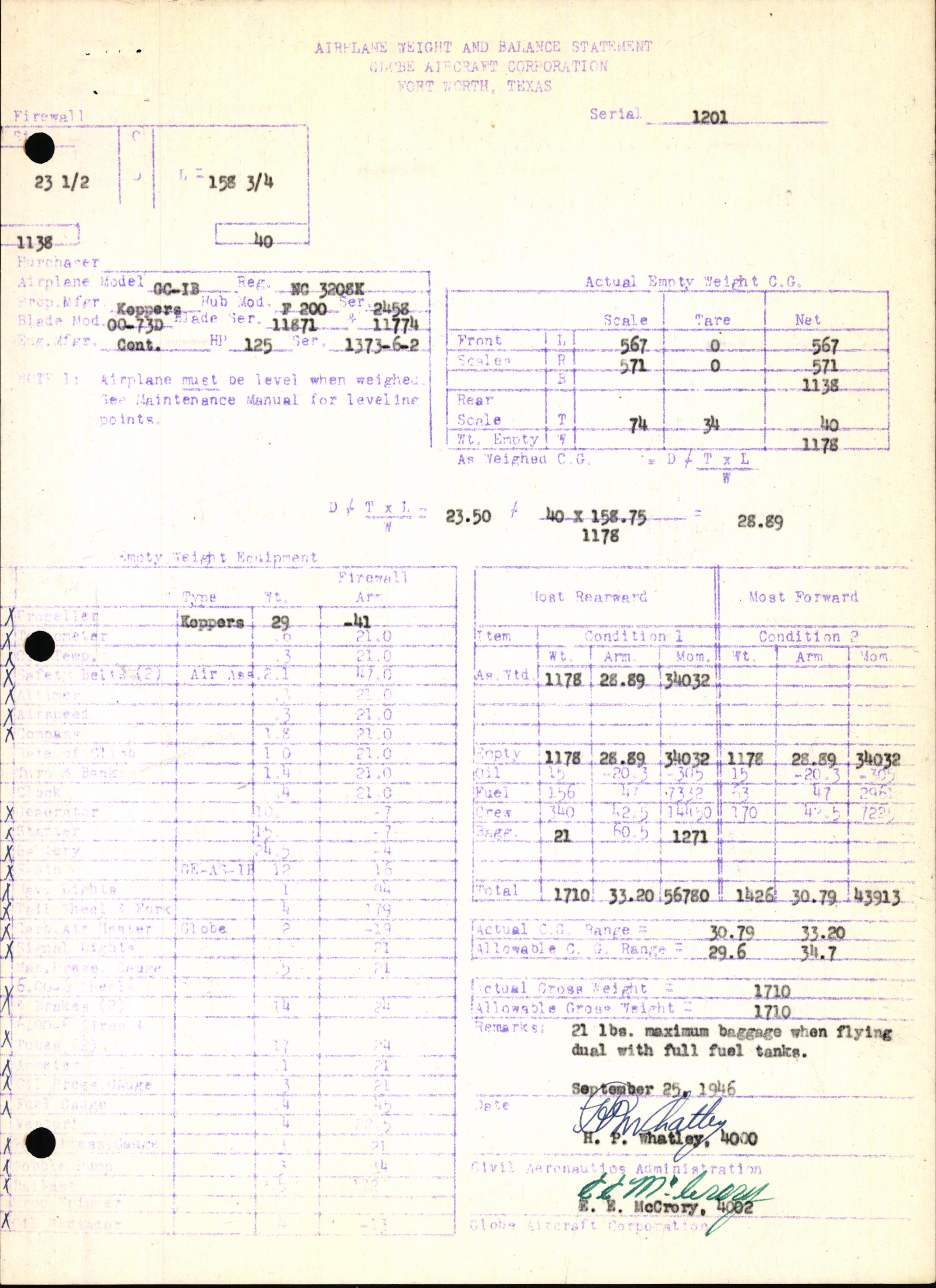 Sample page 7 from AirCorps Library document: Technical Information for Serial Number 1201