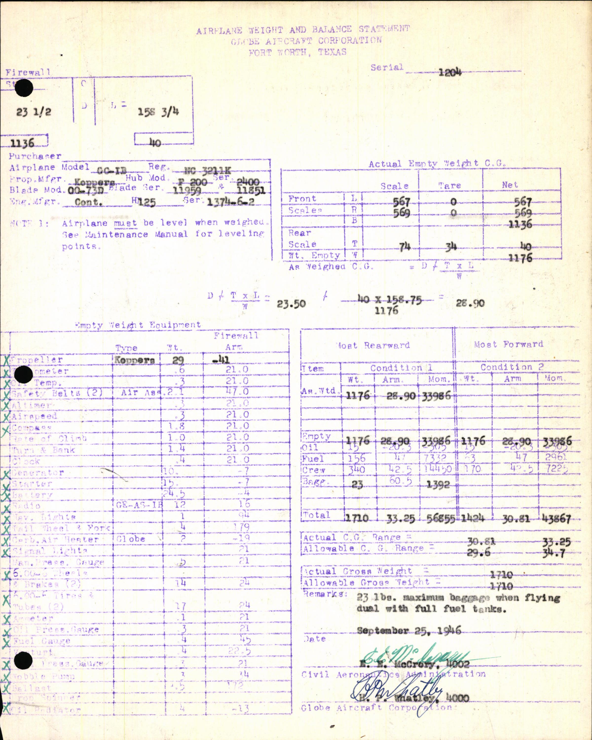 Sample page 5 from AirCorps Library document: Technical Information for Serial Number 1204