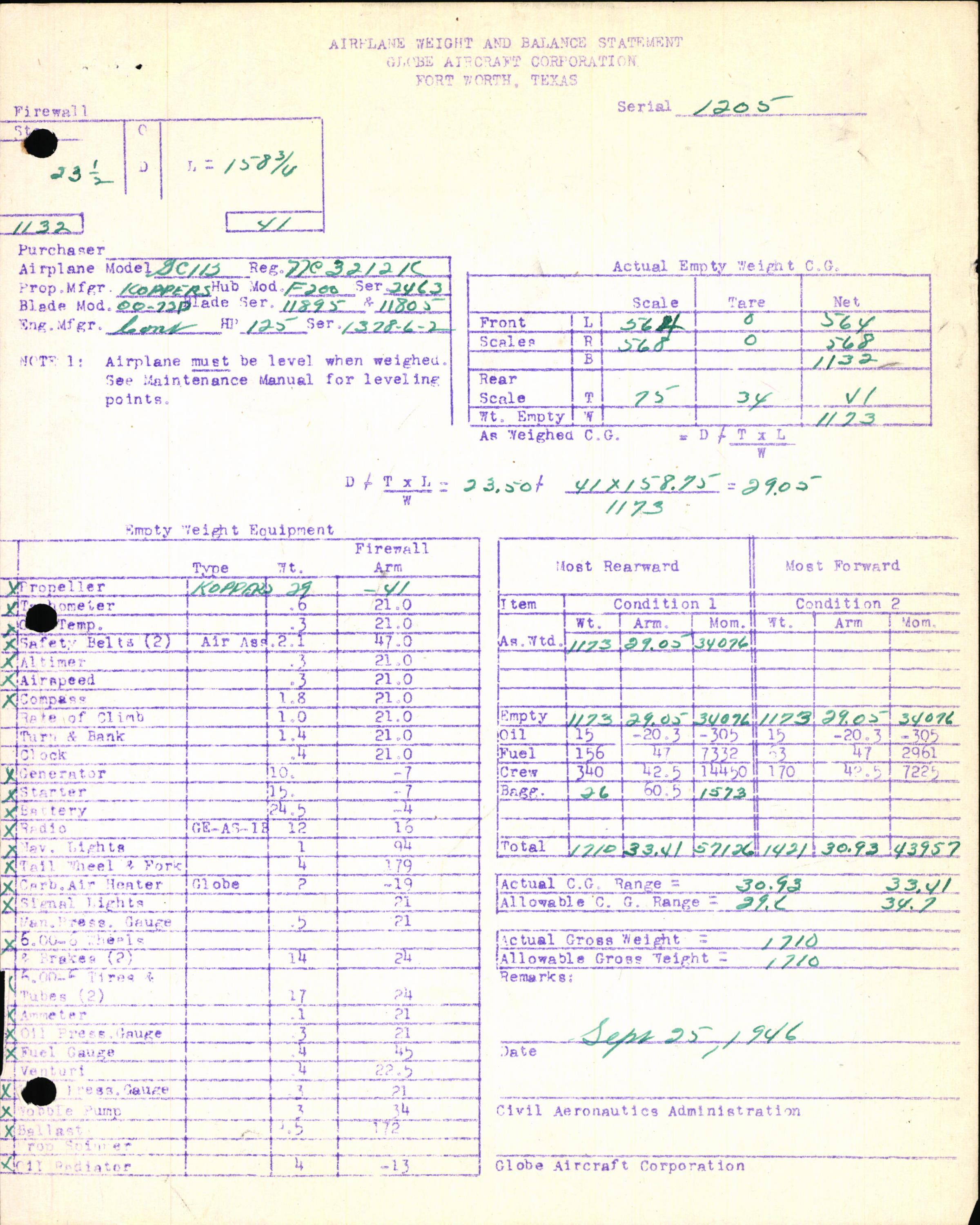 Sample page 7 from AirCorps Library document: Technical Information for Serial Number 1205
