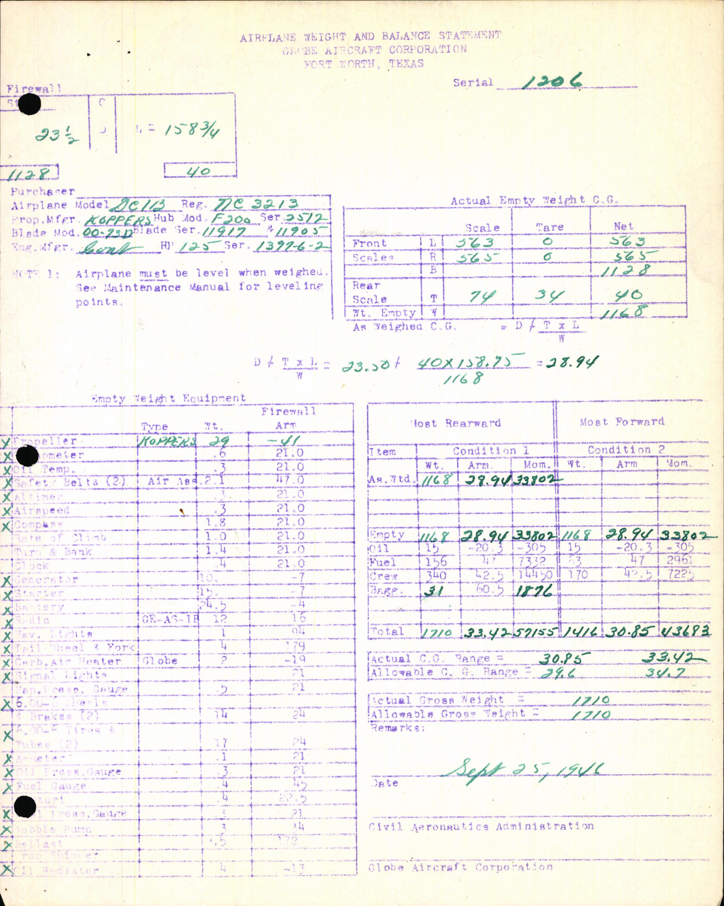 Sample page 7 from AirCorps Library document: Technical Information for Serial Number 1206