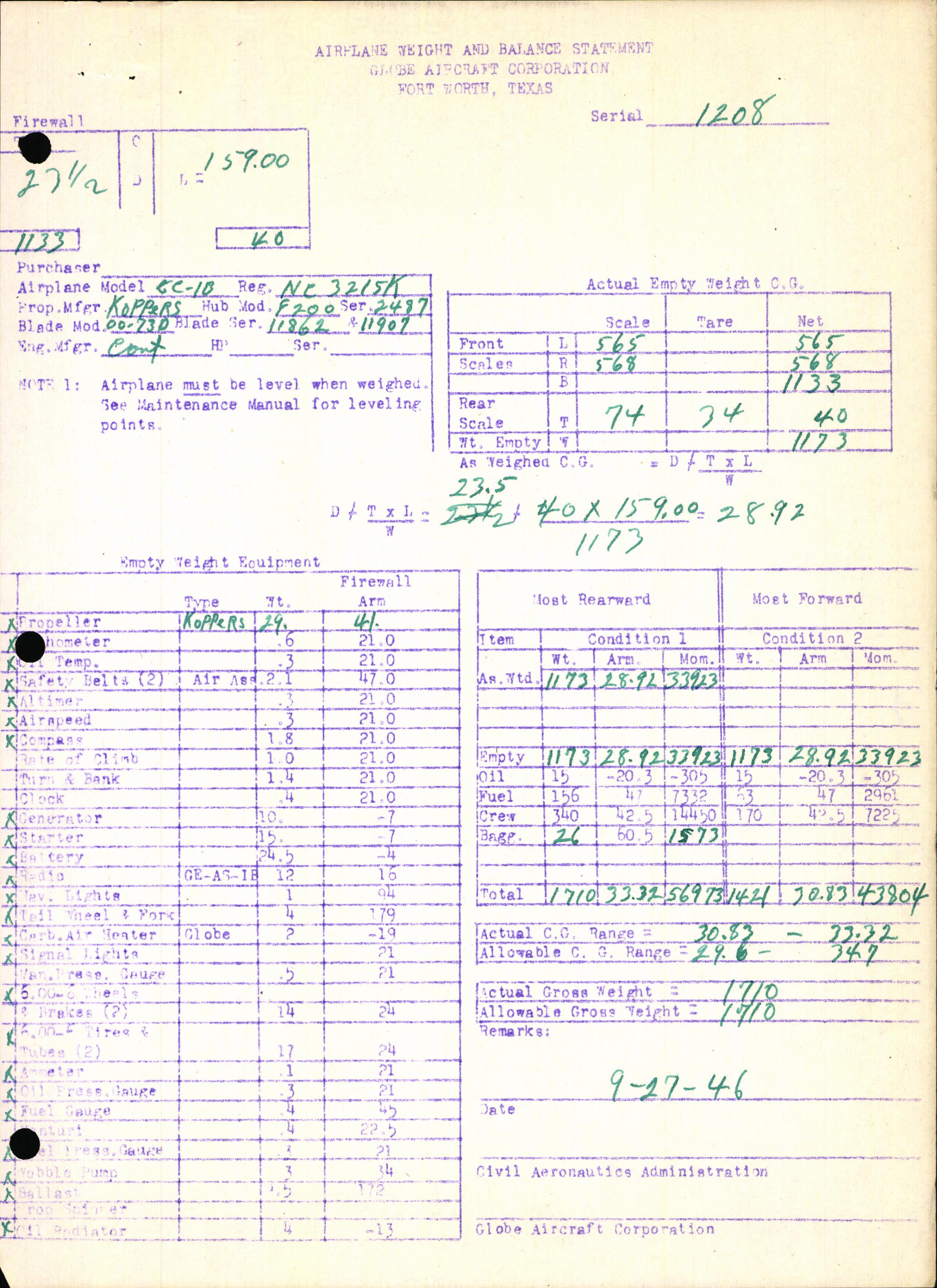 Sample page 7 from AirCorps Library document: Technical Information for Serial Number 1208
