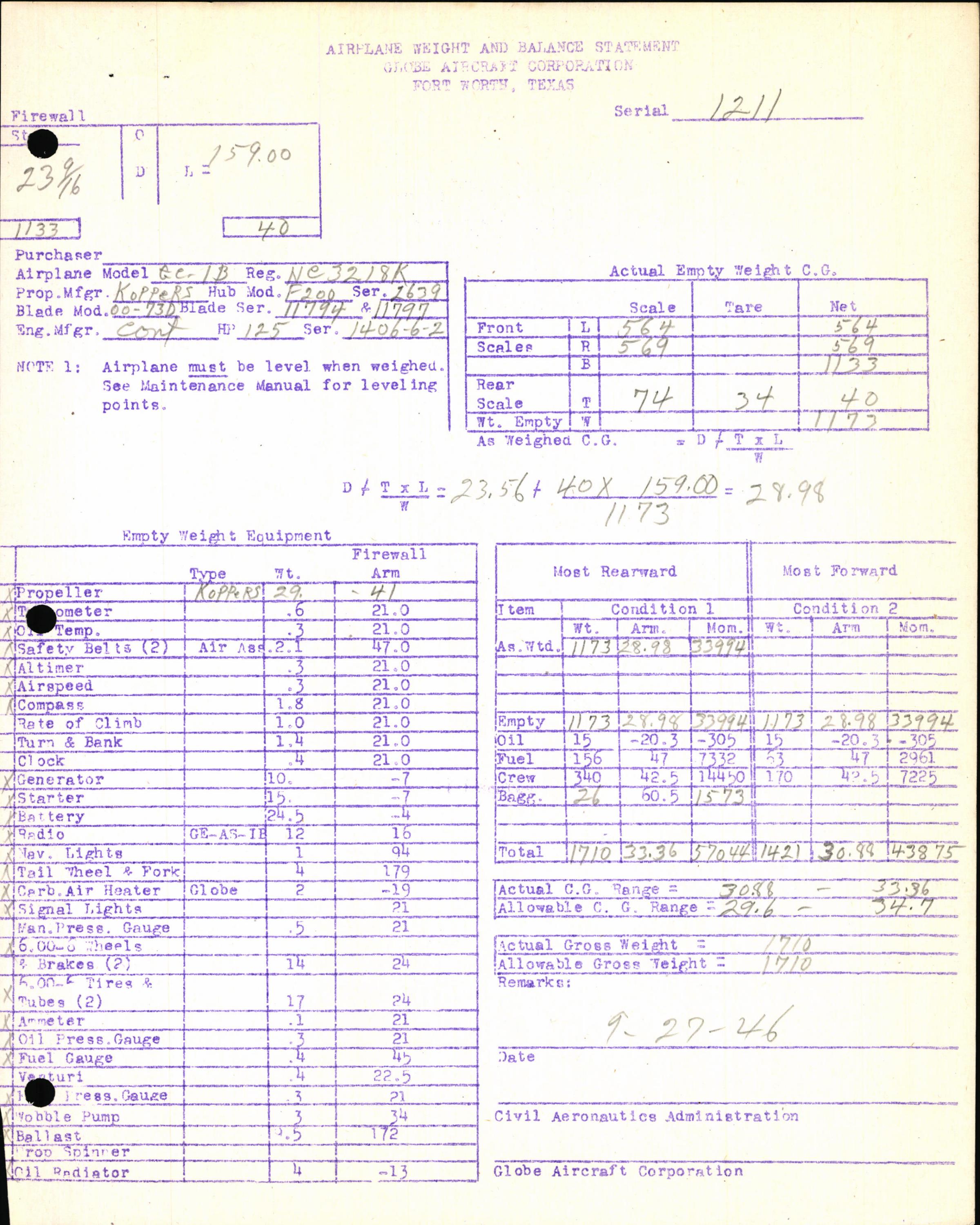 Sample page 7 from AirCorps Library document: Technical Information for Serial Number 1211