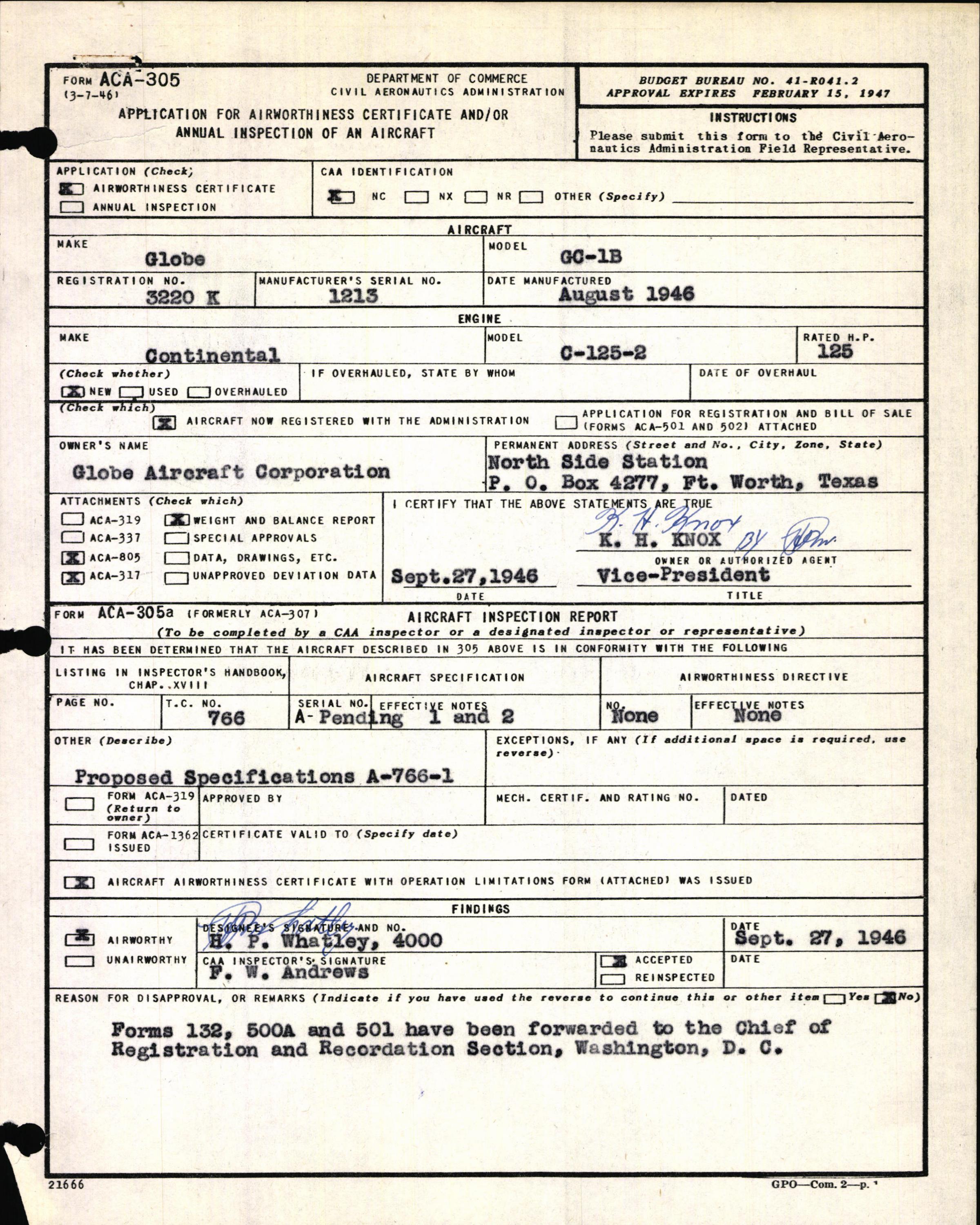 Sample page 3 from AirCorps Library document: Technical Information for Serial Number 1213