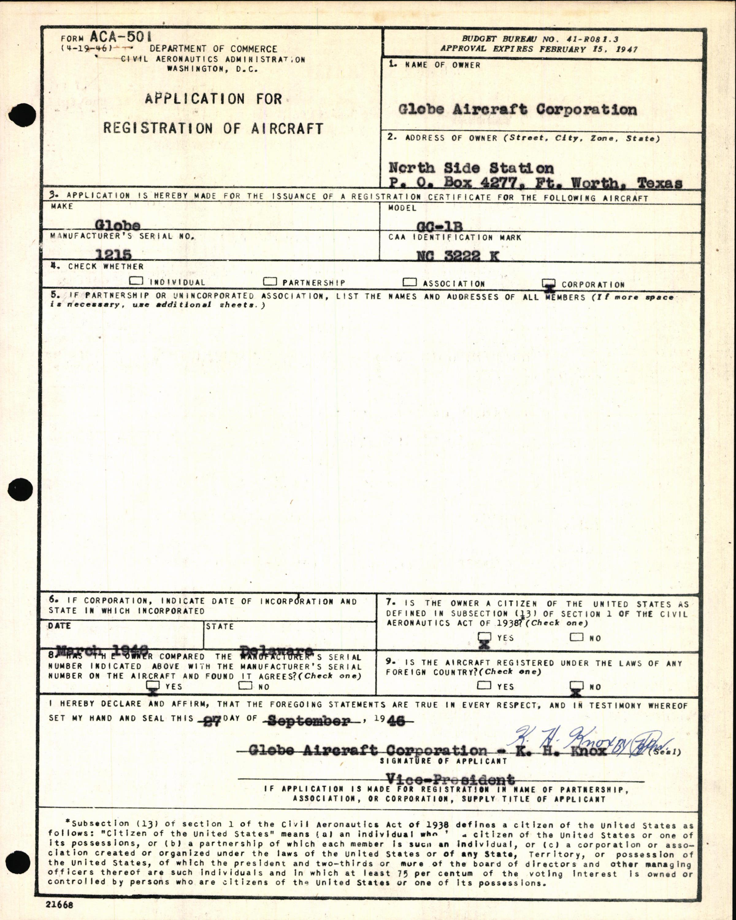 Sample page 3 from AirCorps Library document: Technical Information for Serial Number 1215