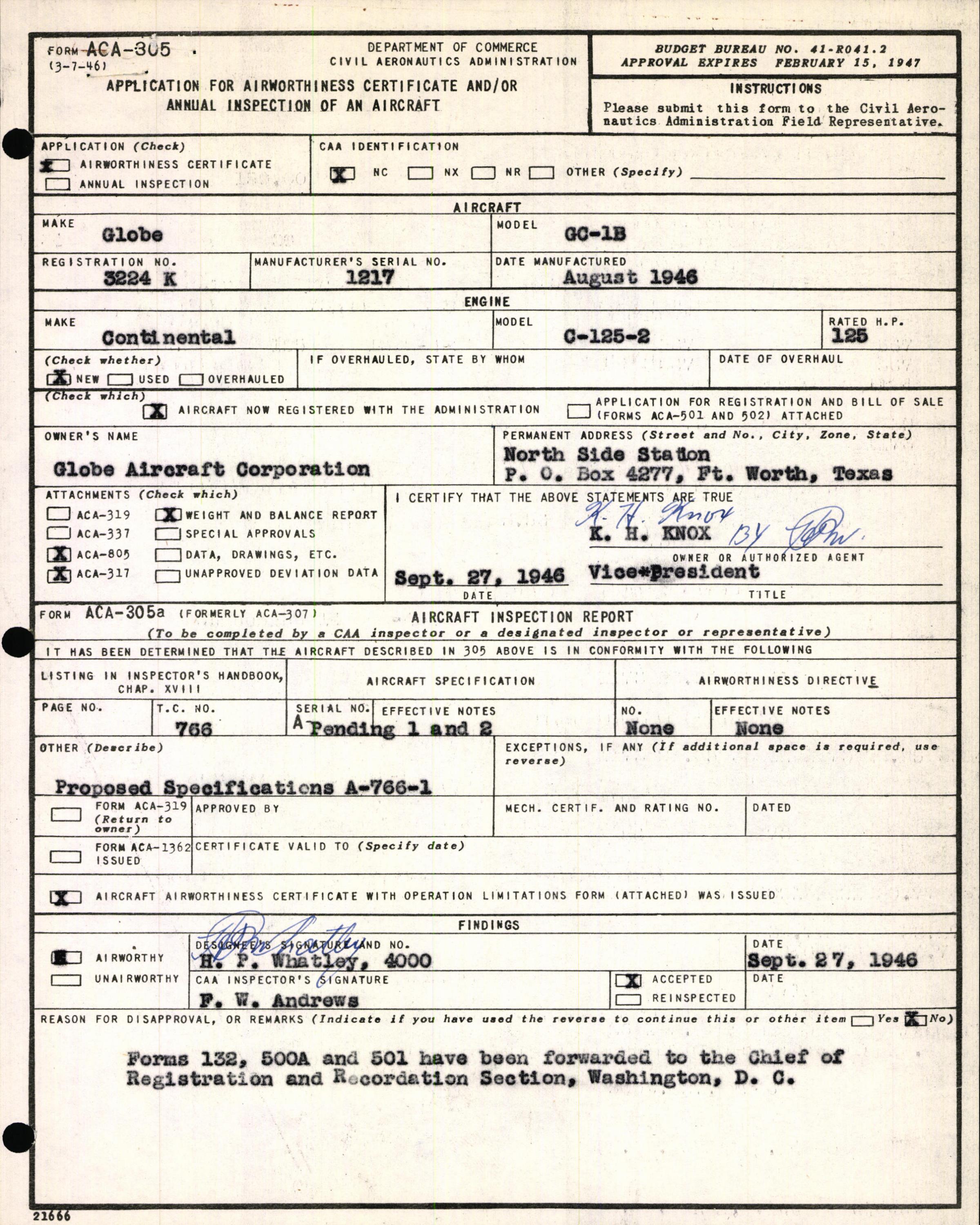 Sample page 3 from AirCorps Library document: Technical Information for Serial Number 1217