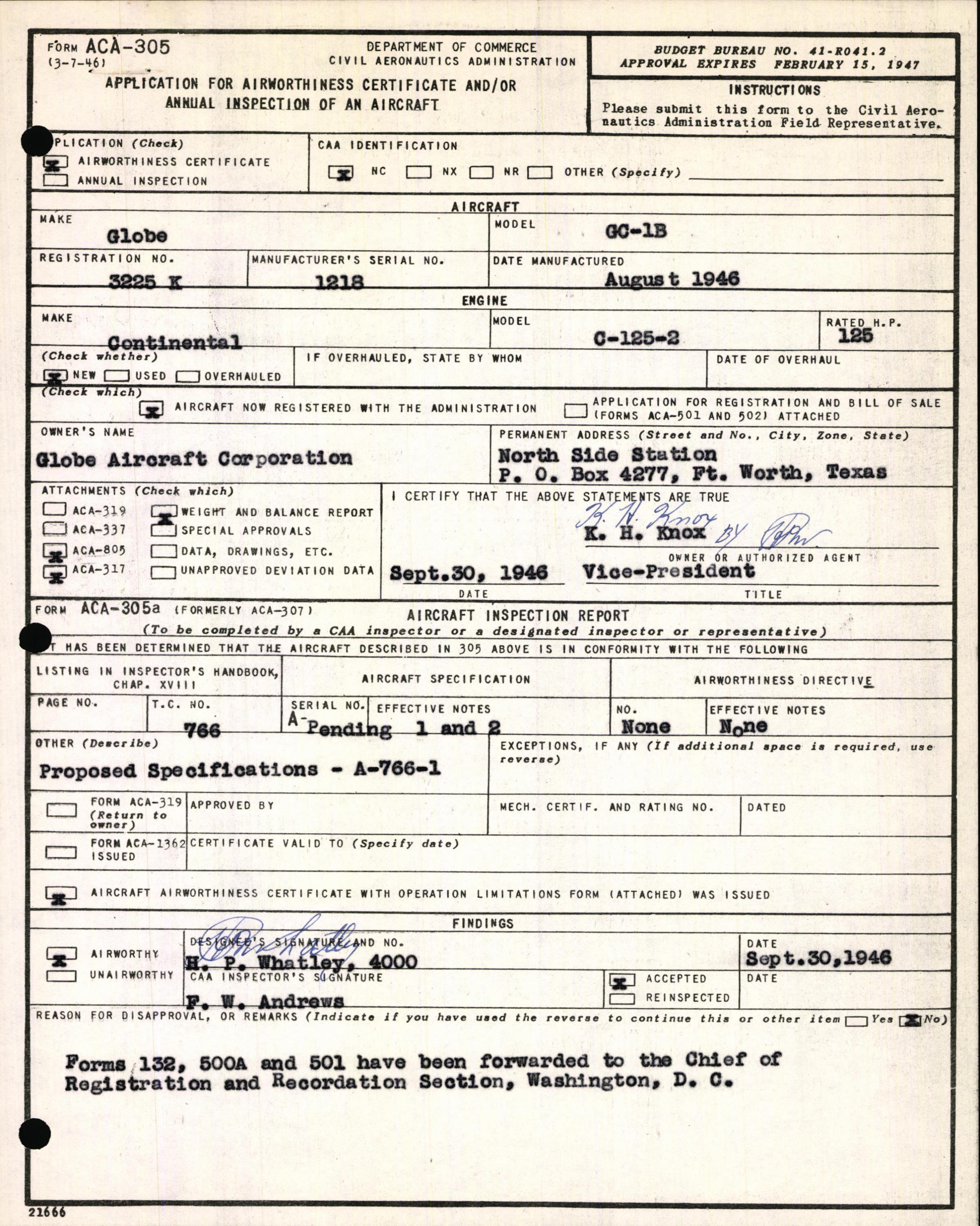 Sample page 3 from AirCorps Library document: Technical Information for Serial Number 1218