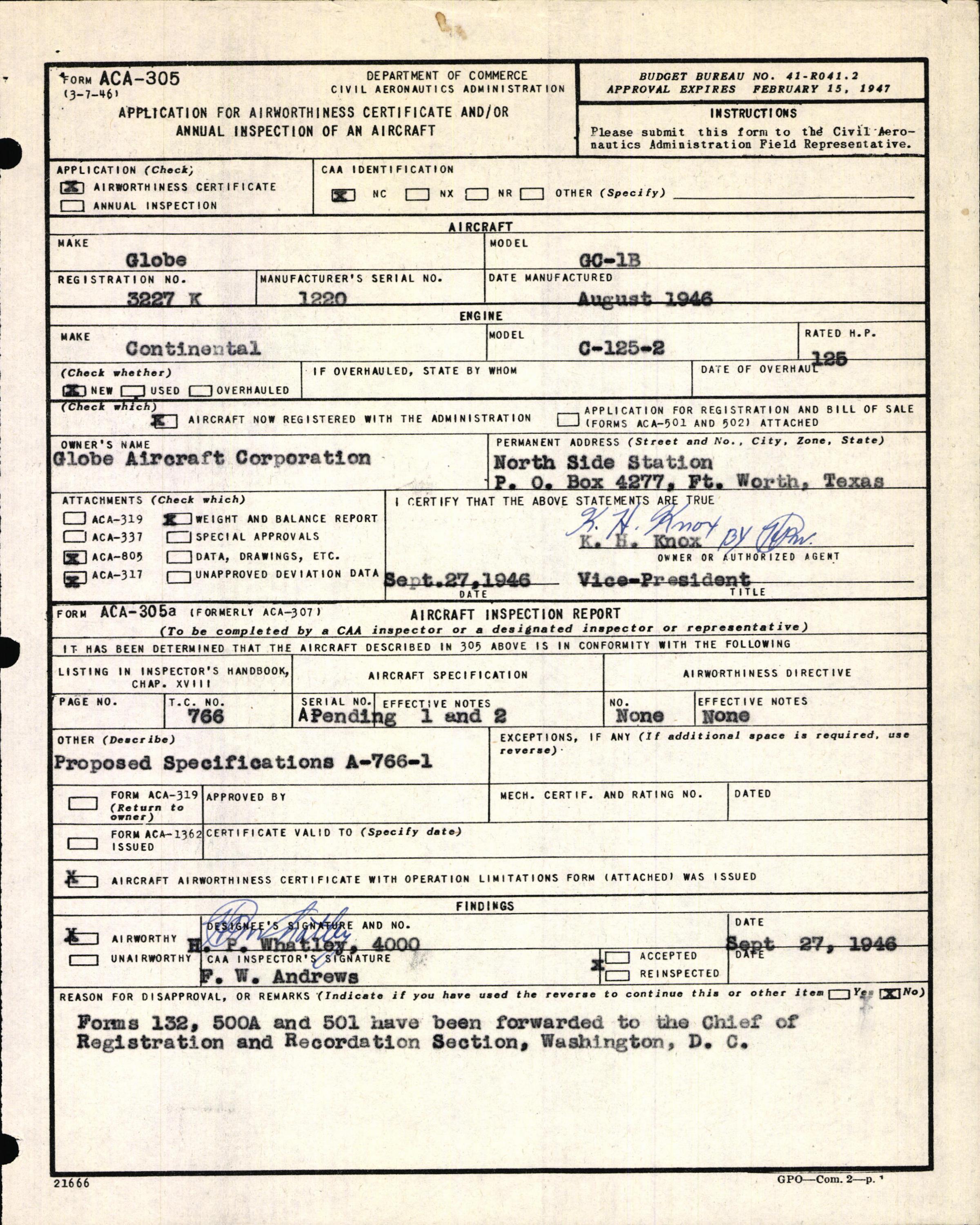 Sample page 3 from AirCorps Library document: Technical Information for Serial Number 1220