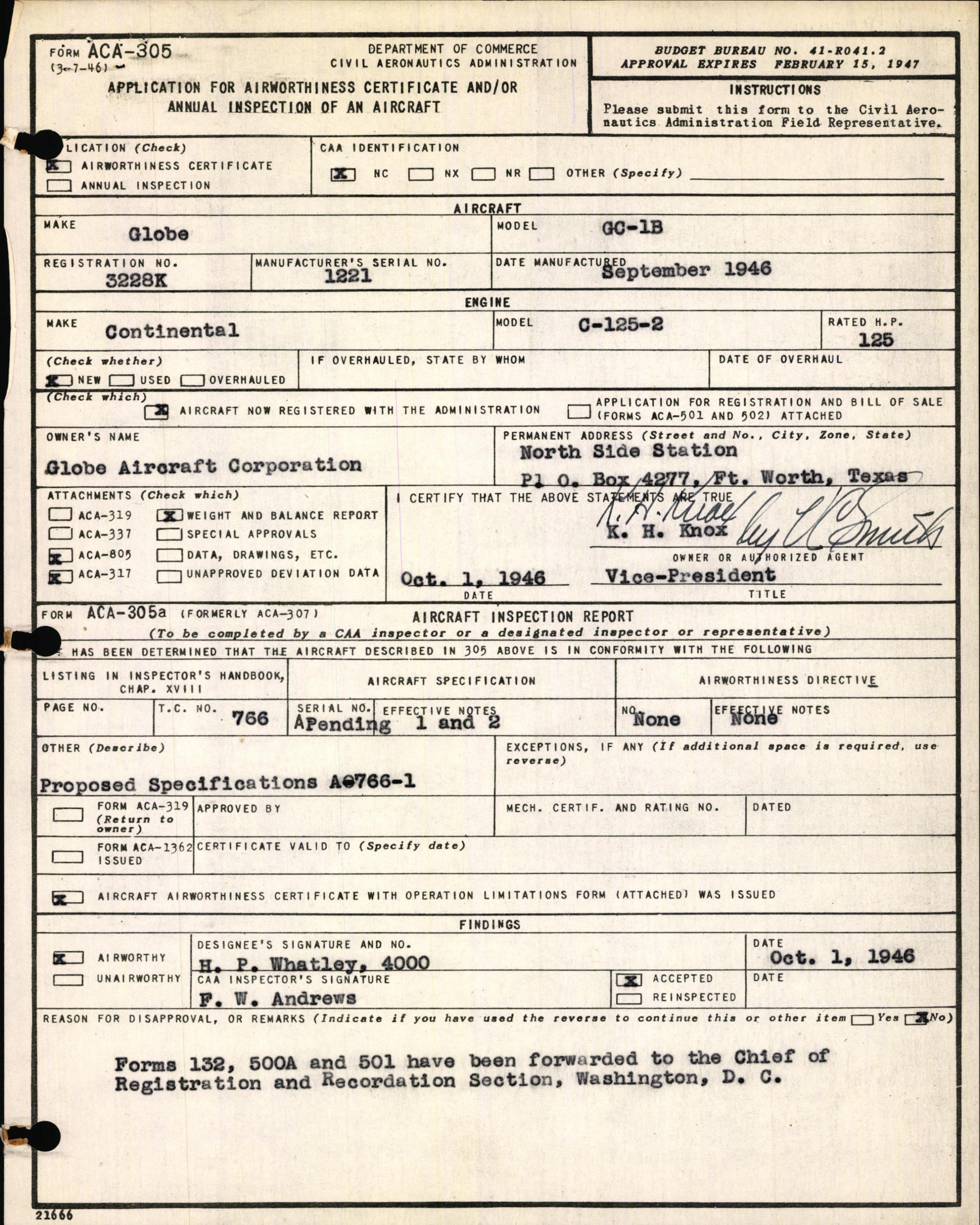 Sample page 3 from AirCorps Library document: Technical Information for Serial Number 1221