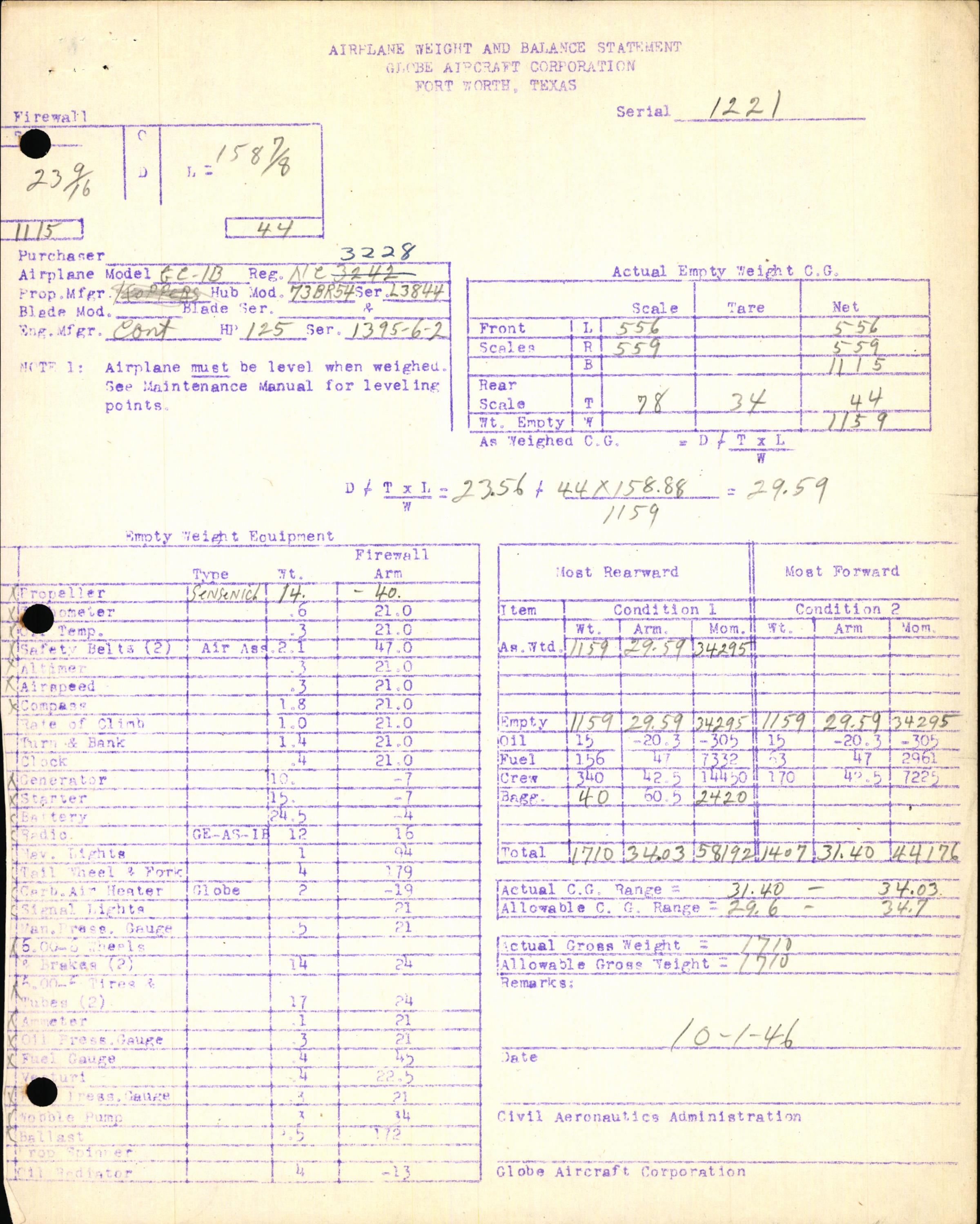 Sample page 7 from AirCorps Library document: Technical Information for Serial Number 1221