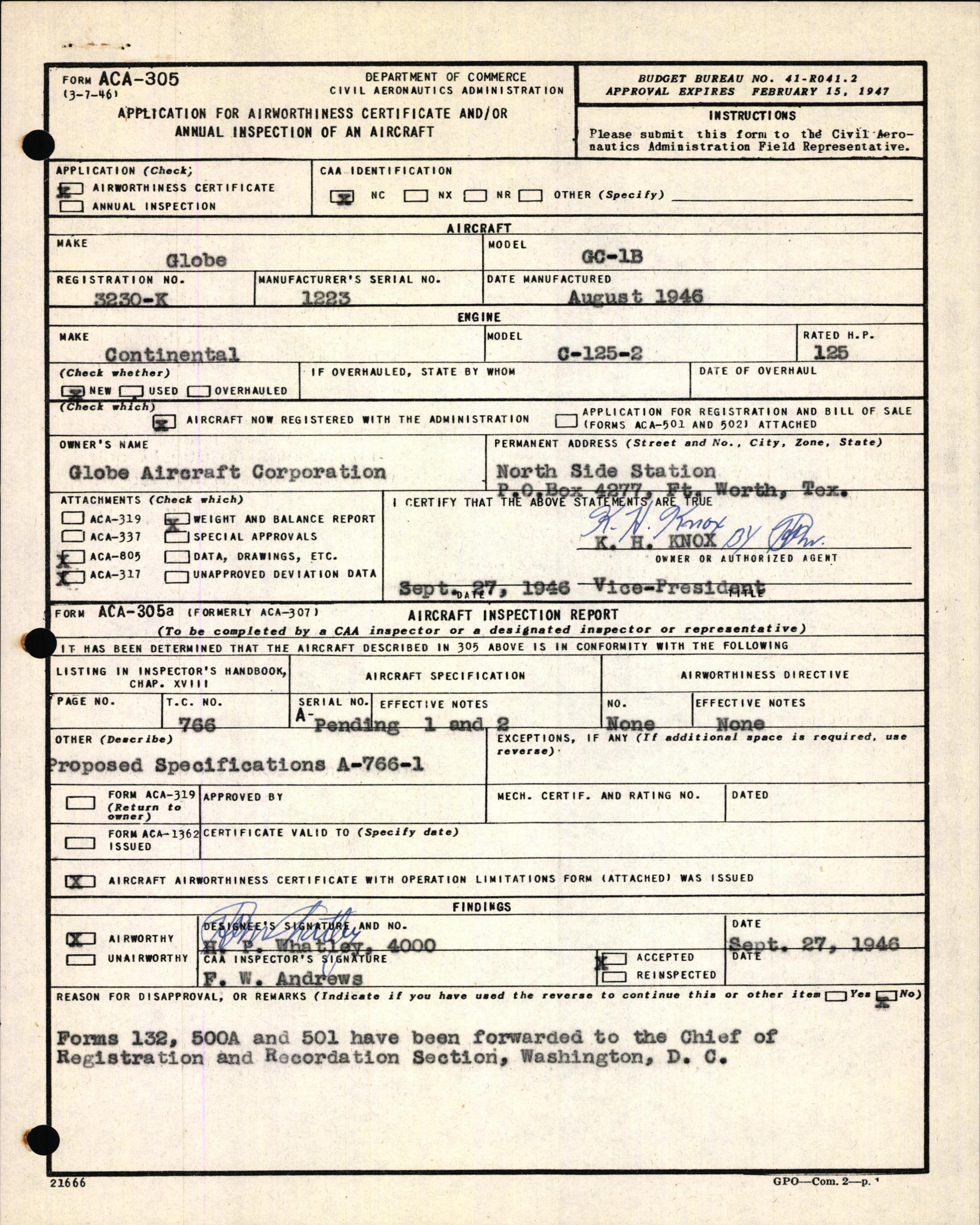 Sample page 3 from AirCorps Library document: Technical Information for Serial Number 1223