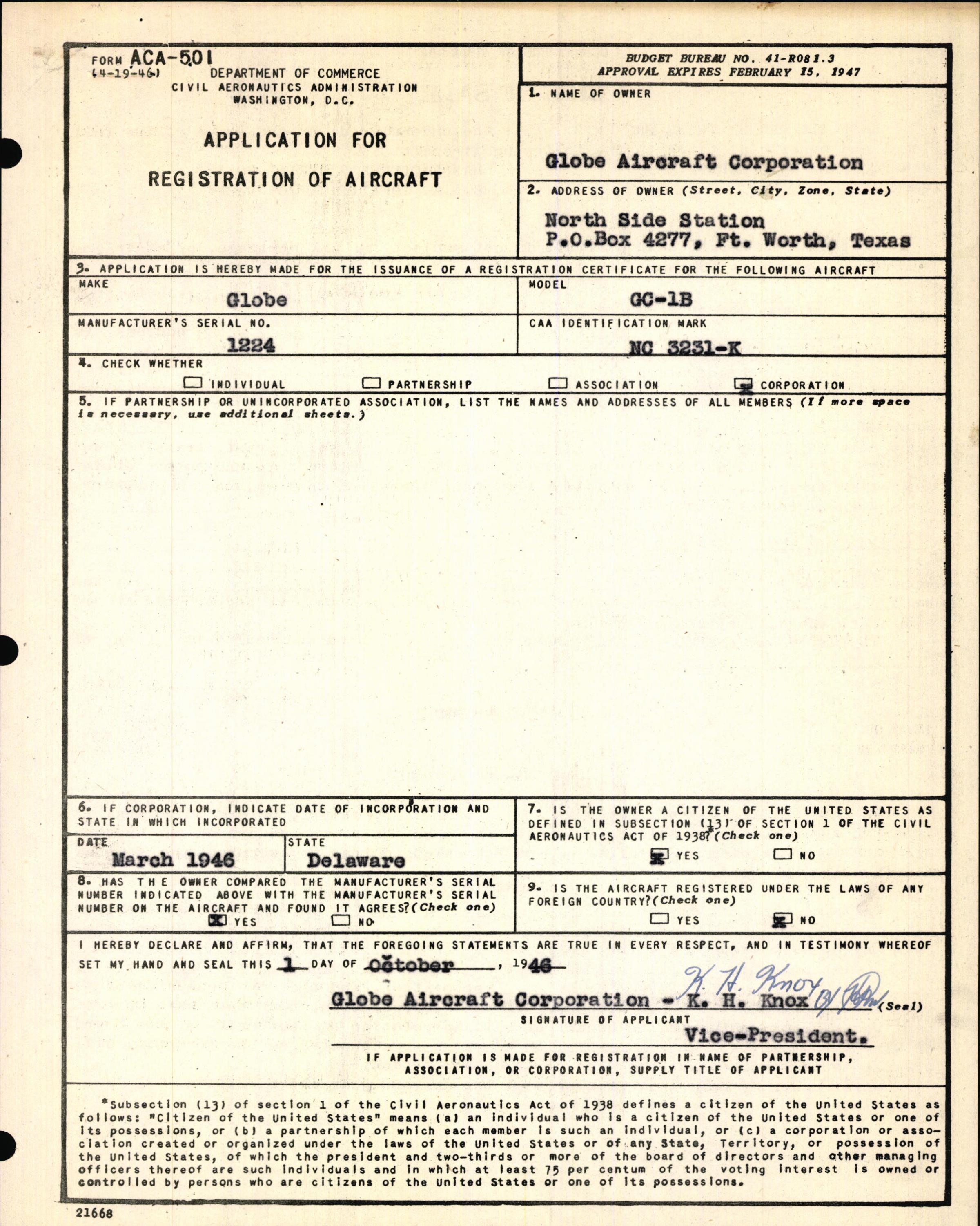 Sample page 3 from AirCorps Library document: Technical Information for Serial Number 1224