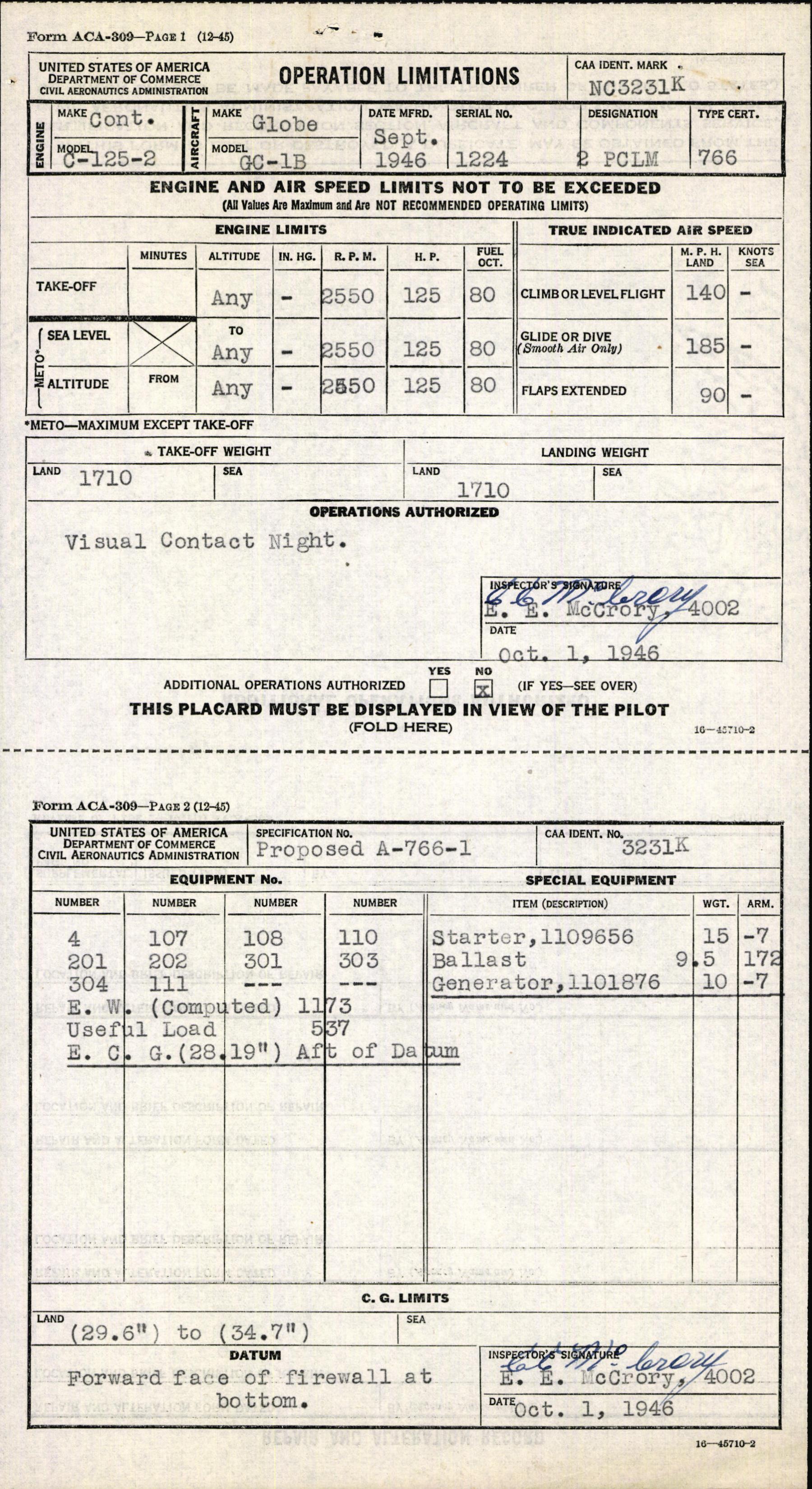 Sample page 7 from AirCorps Library document: Technical Information for Serial Number 1224