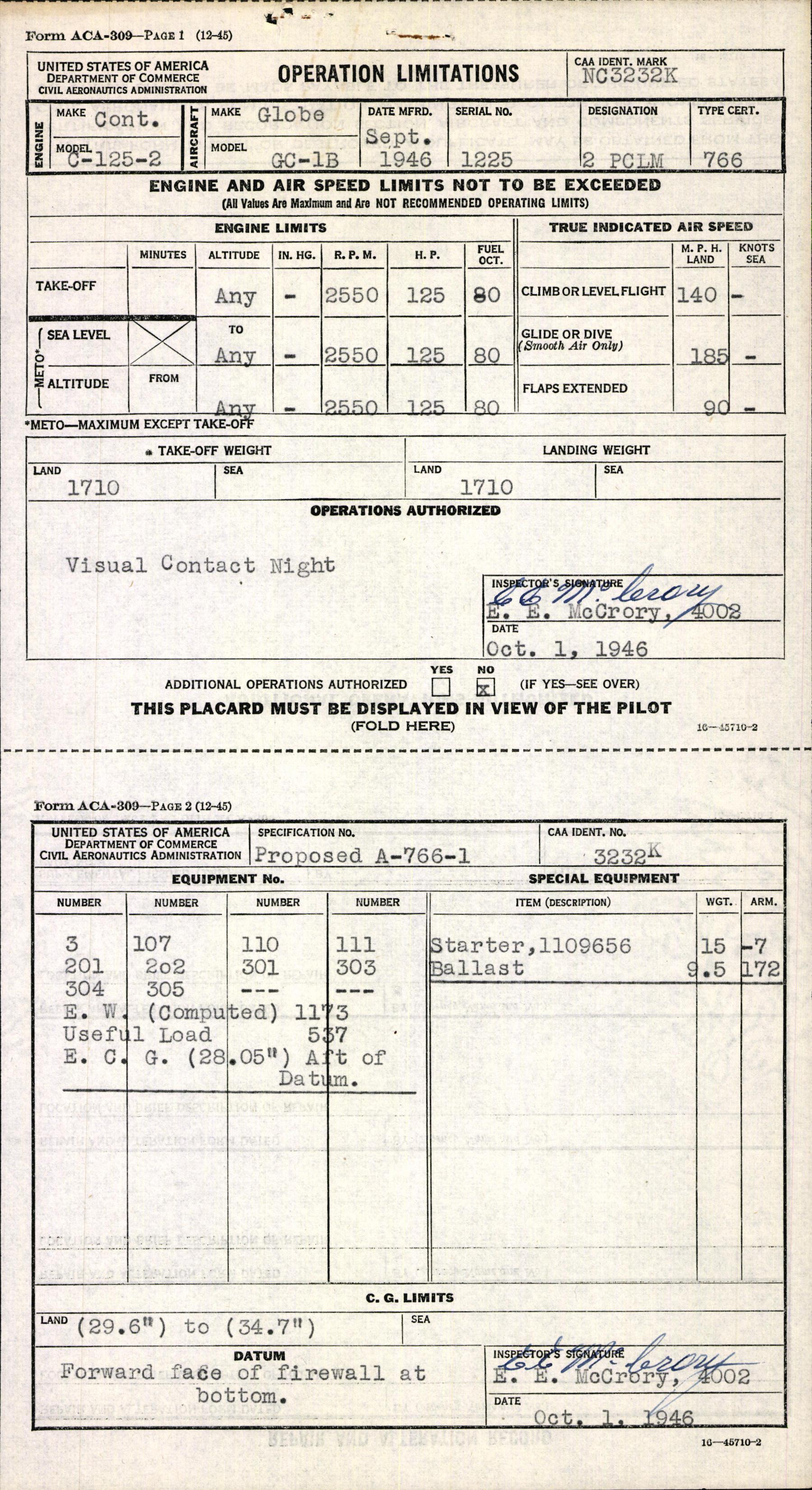 Sample page 5 from AirCorps Library document: Technical Information for Serial Number 1225